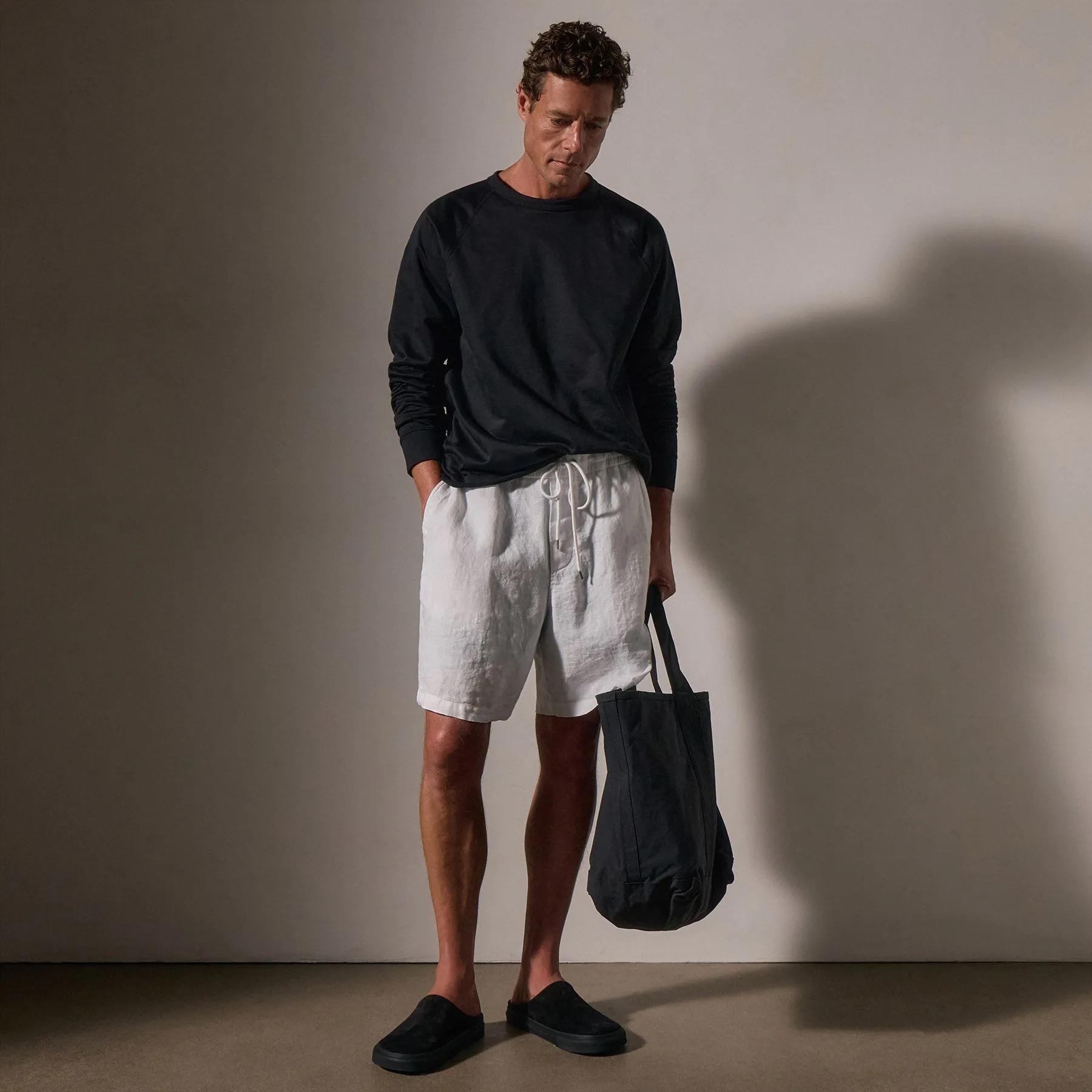 Relaxed Fit Linen Short - White