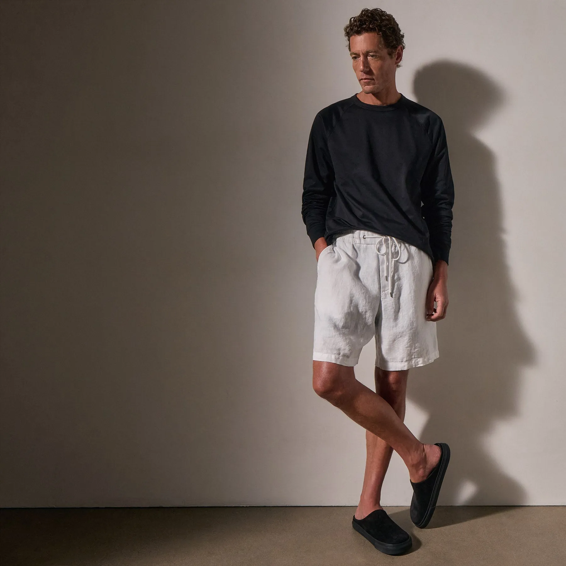 Relaxed Fit Linen Short - White