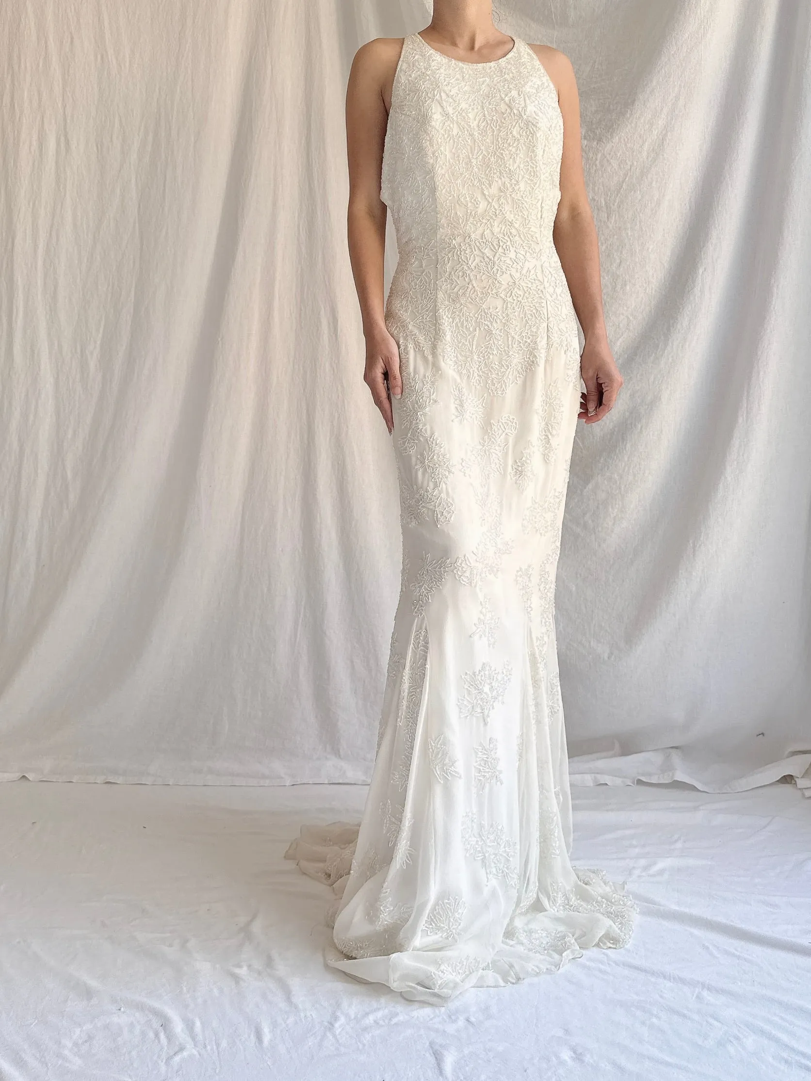 RESERVED 1990s Silk Beaded Gown - M
