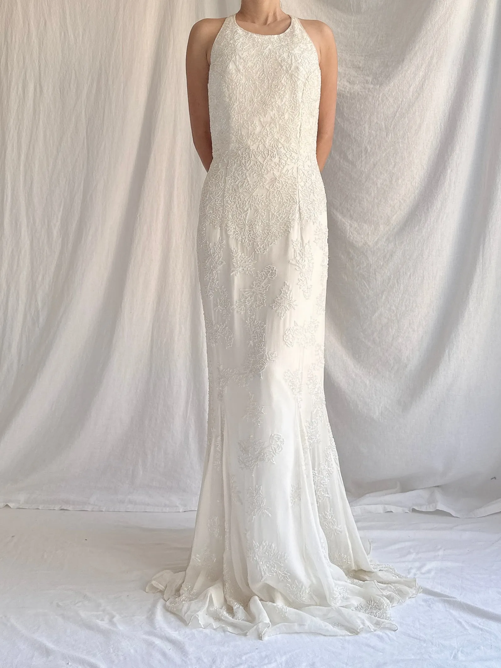 RESERVED 1990s Silk Beaded Gown - M