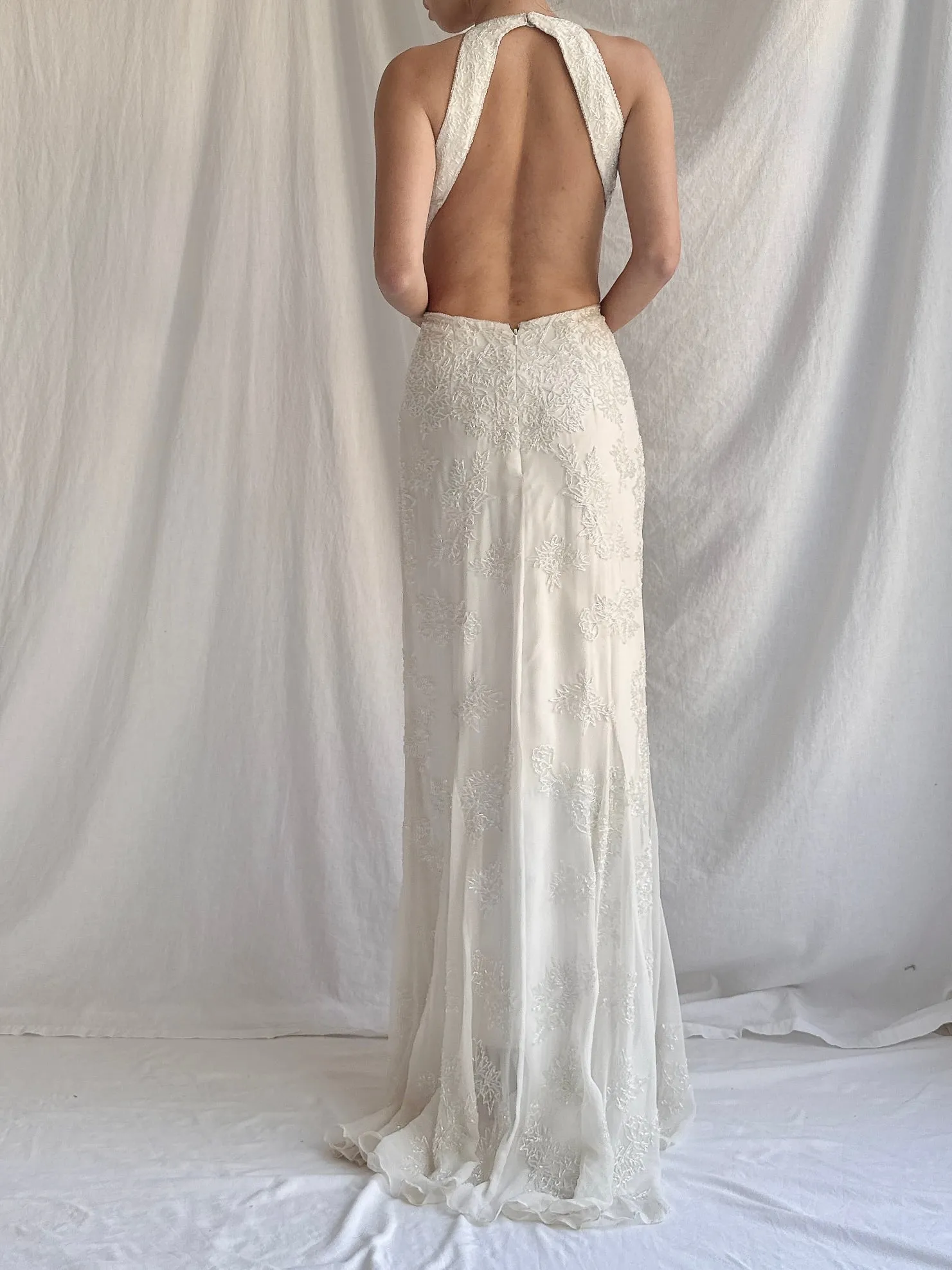 RESERVED 1990s Silk Beaded Gown - M
