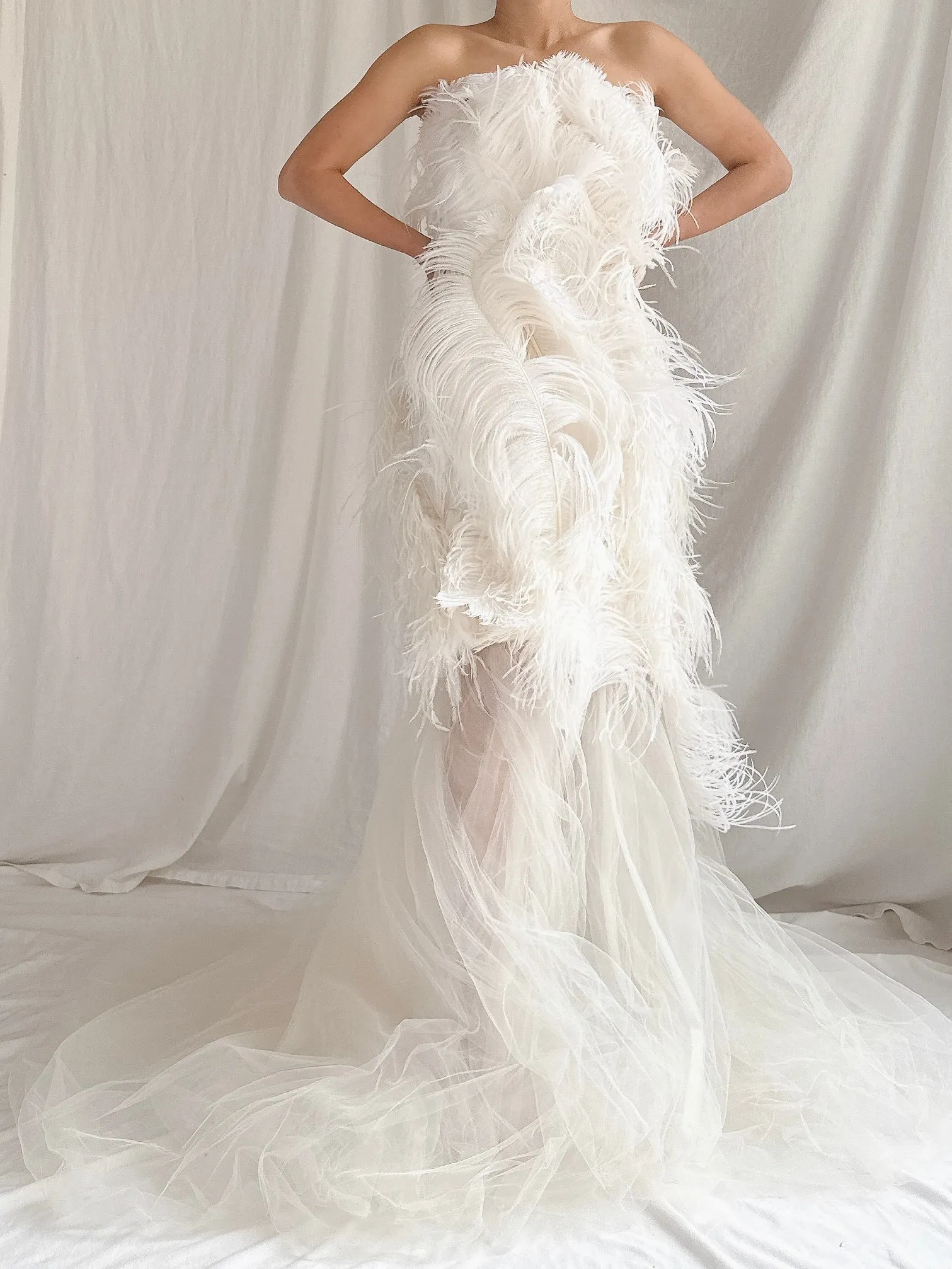 RESERVED Vintage 2-Piece Liancarlo Couture Feather Gown - S/6