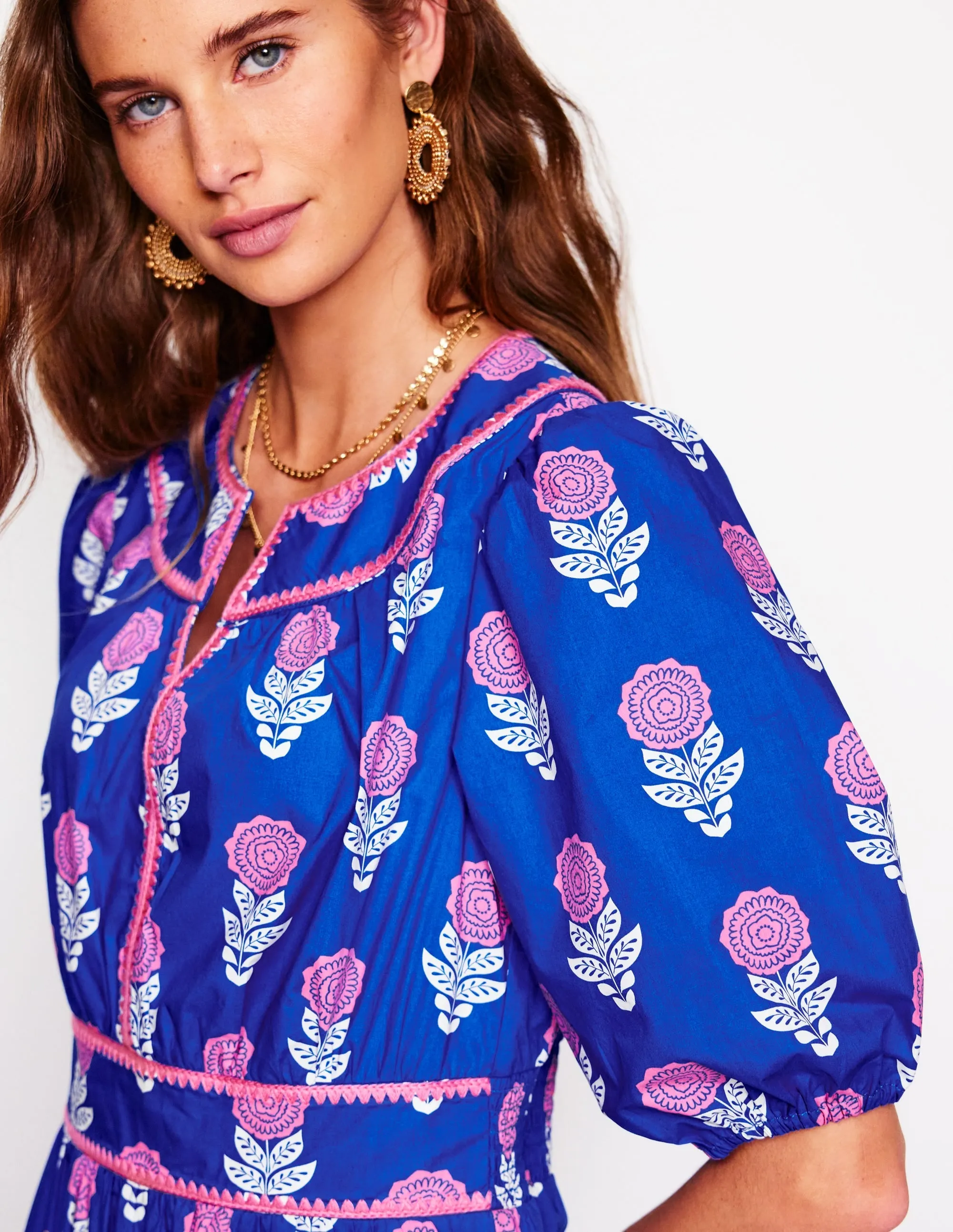 Rhea Embroidered Midi Dress-Gallery Blue. Dahlia Sprig