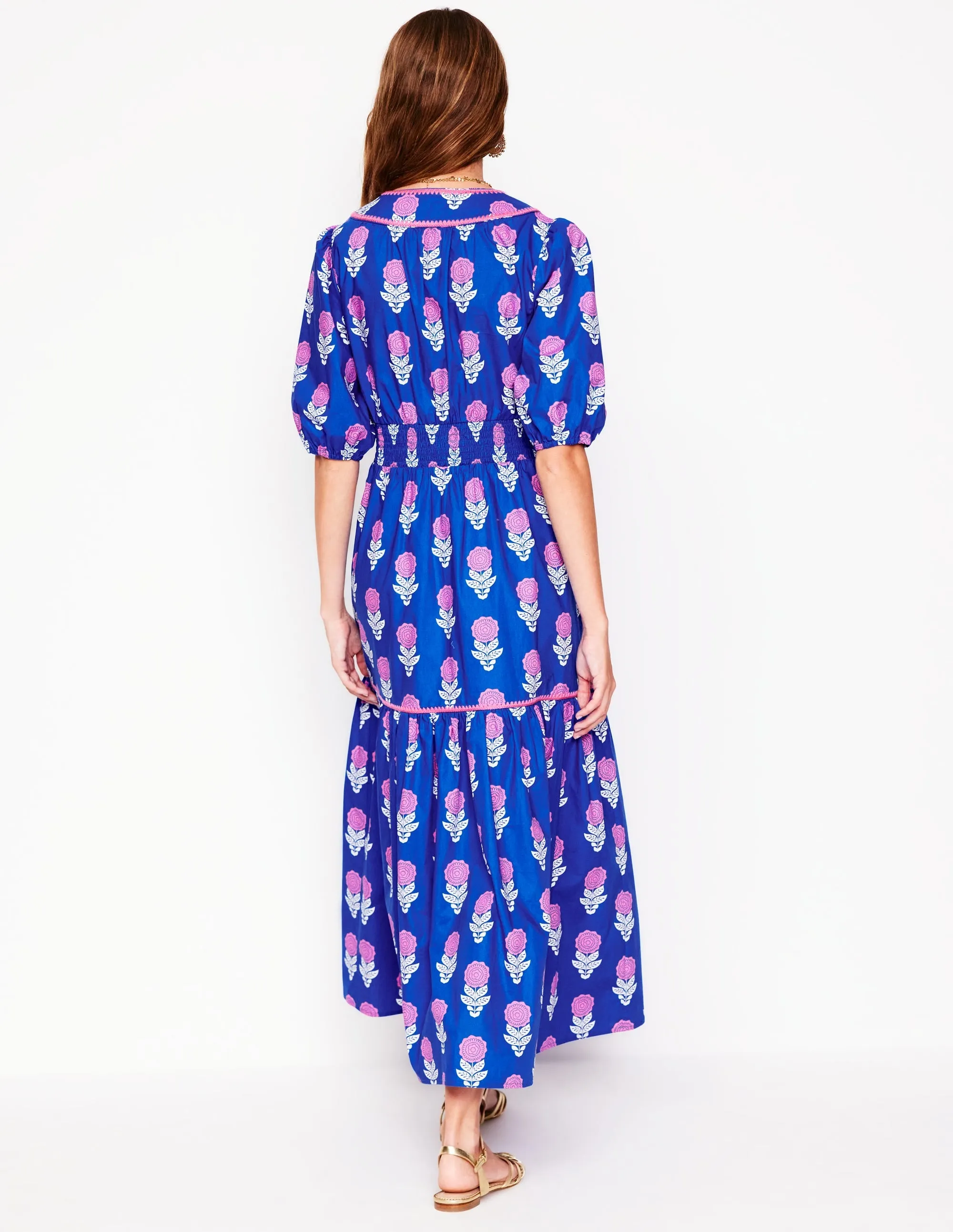 Rhea Embroidered Midi Dress-Gallery Blue. Dahlia Sprig