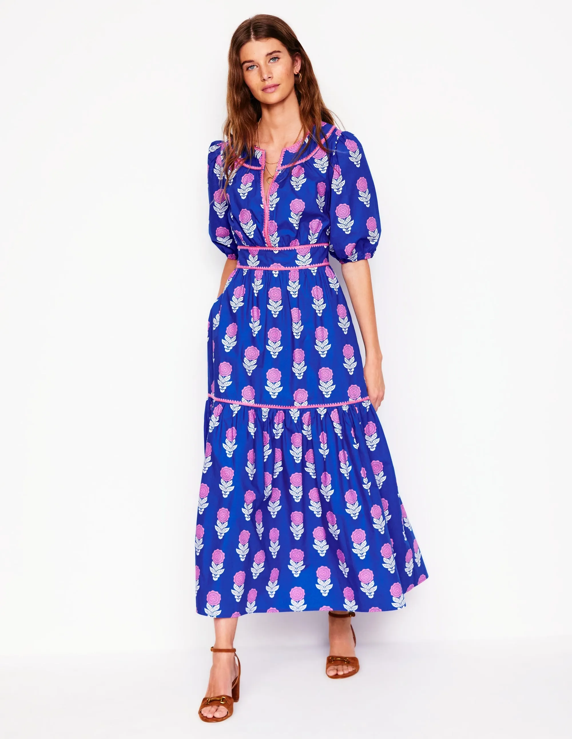 Rhea Embroidered Midi Dress-Gallery Blue. Dahlia Sprig