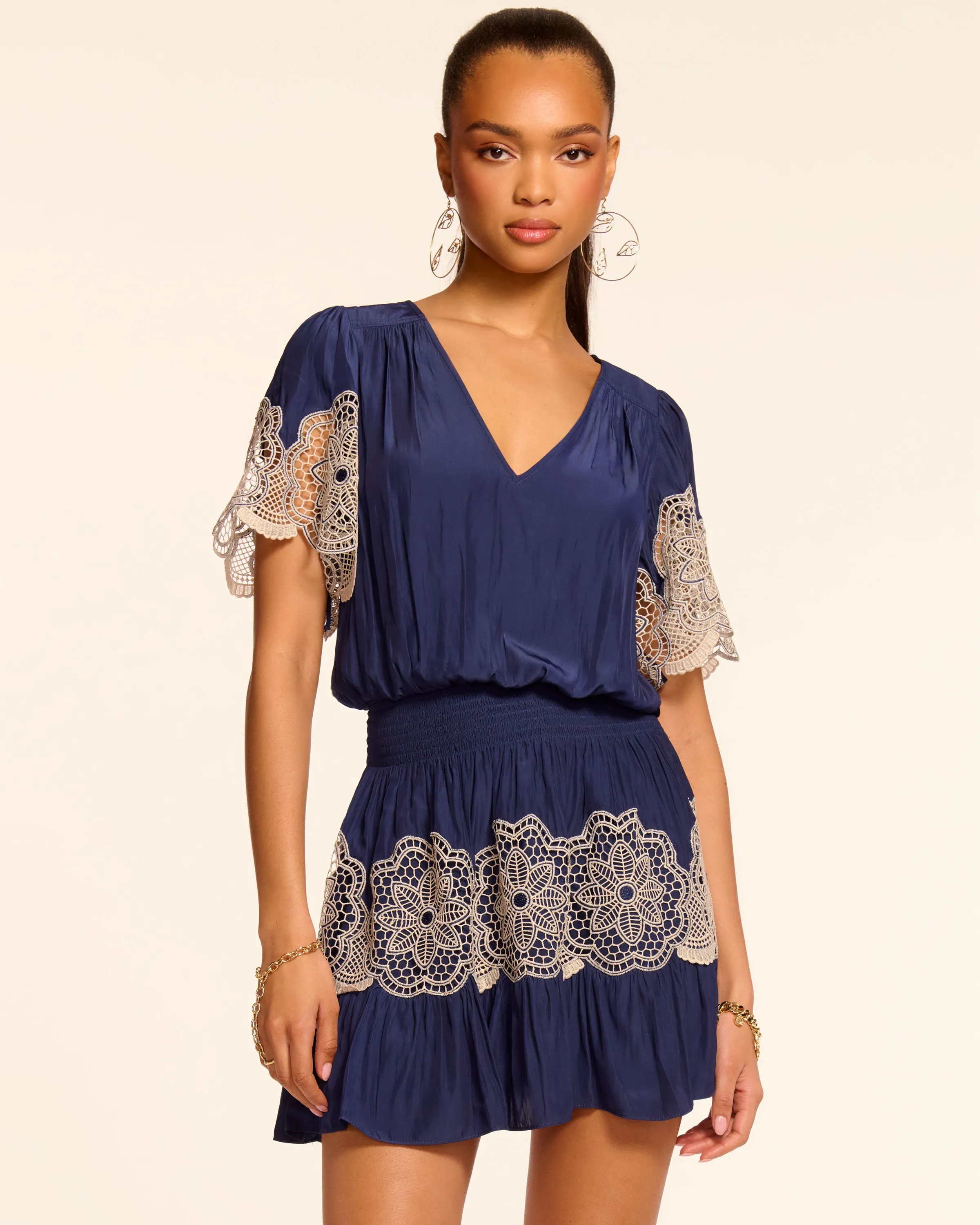 Romi Embellished Smocked Mini Dress