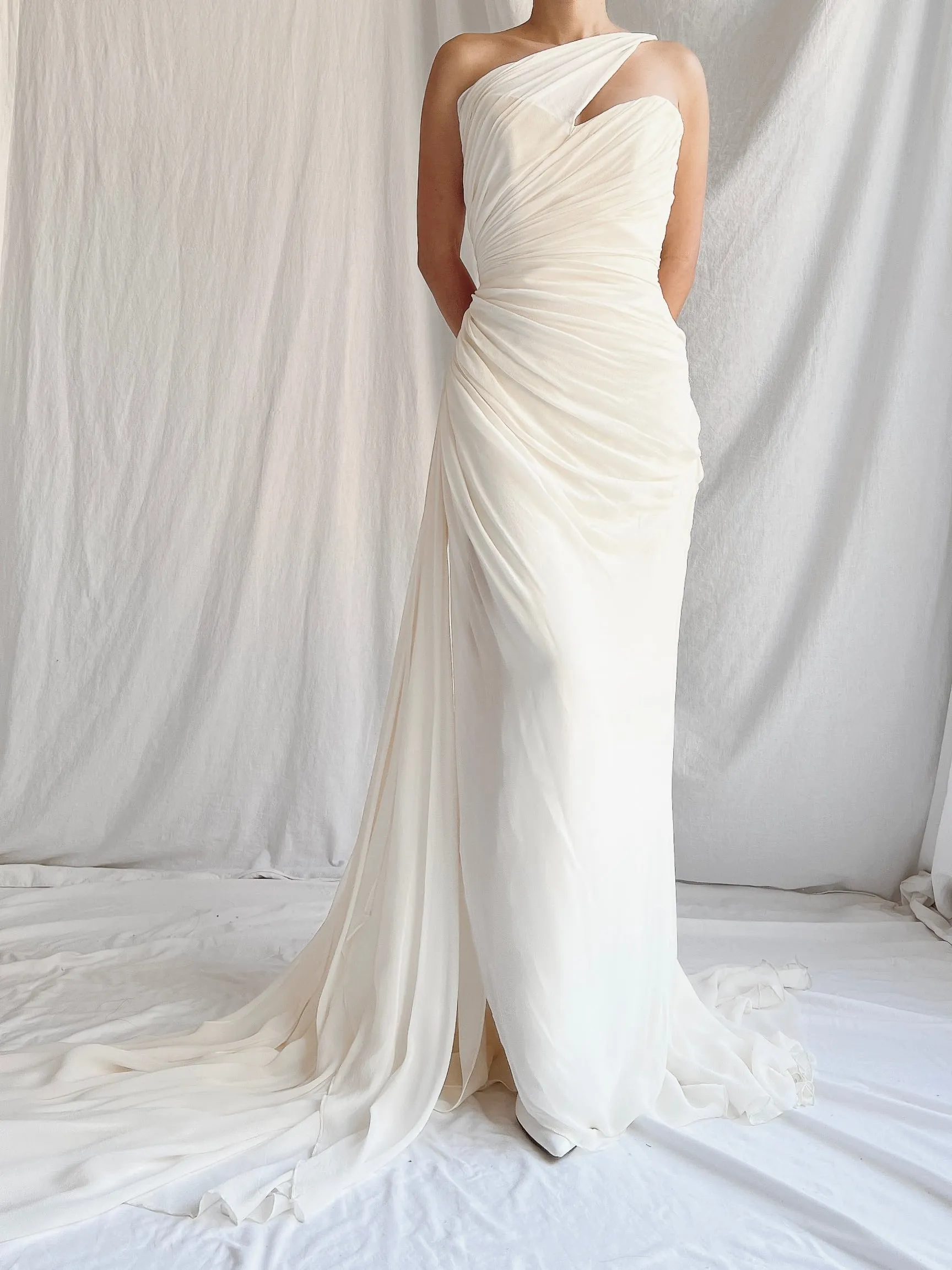 Romona Keveza Silk Draped Gown - S/M