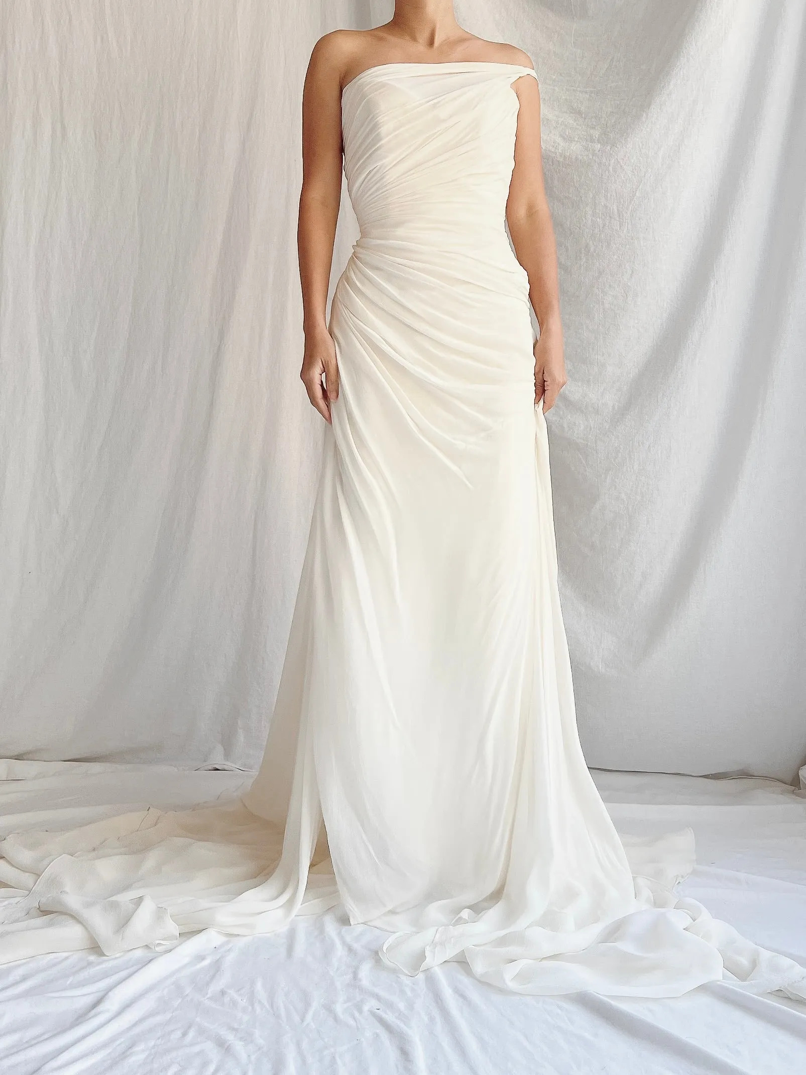 Romona Keveza Silk Draped Gown - S/M