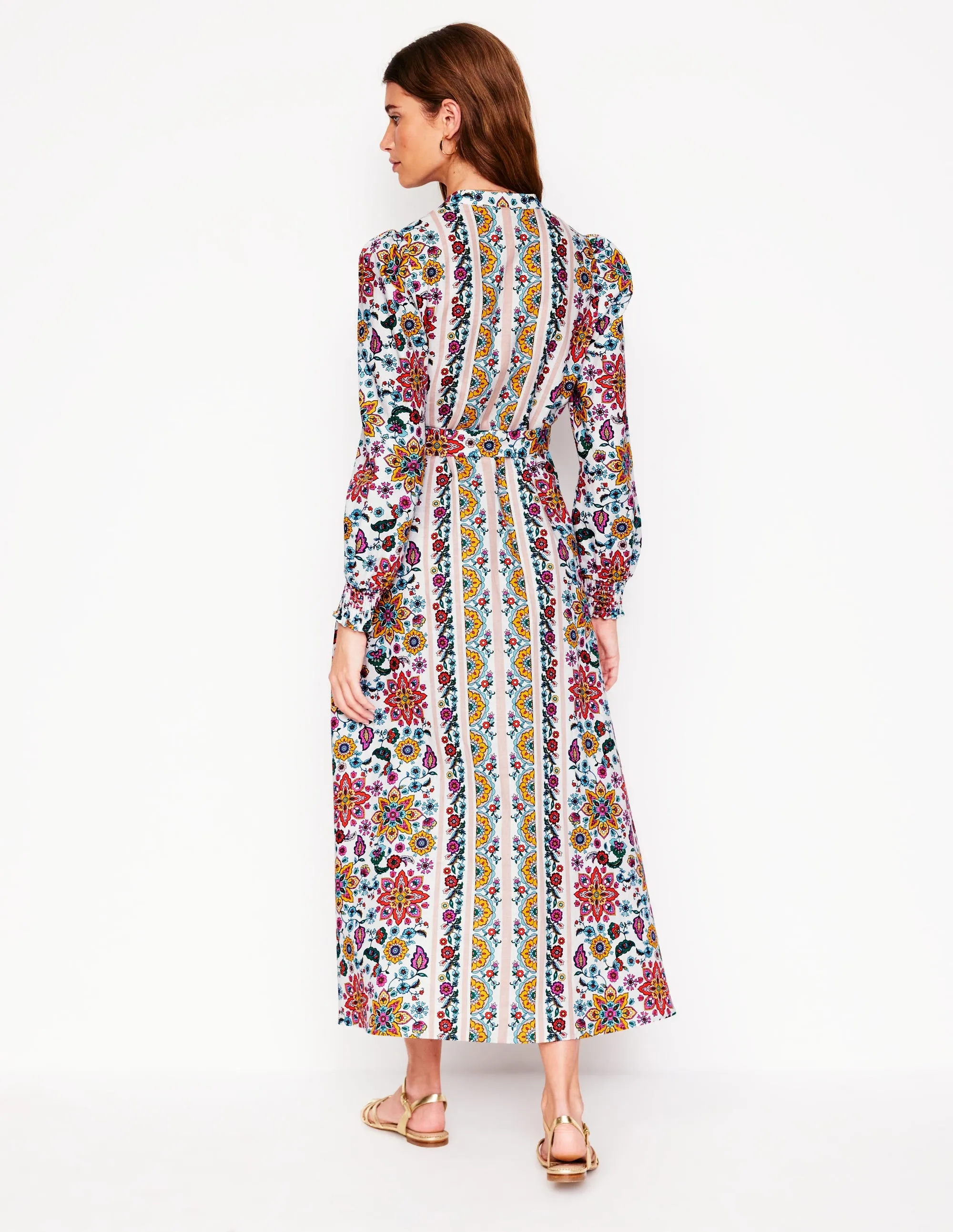 Ruby Linen Blend Shirt Dress-Ivory. Botanical Sprig