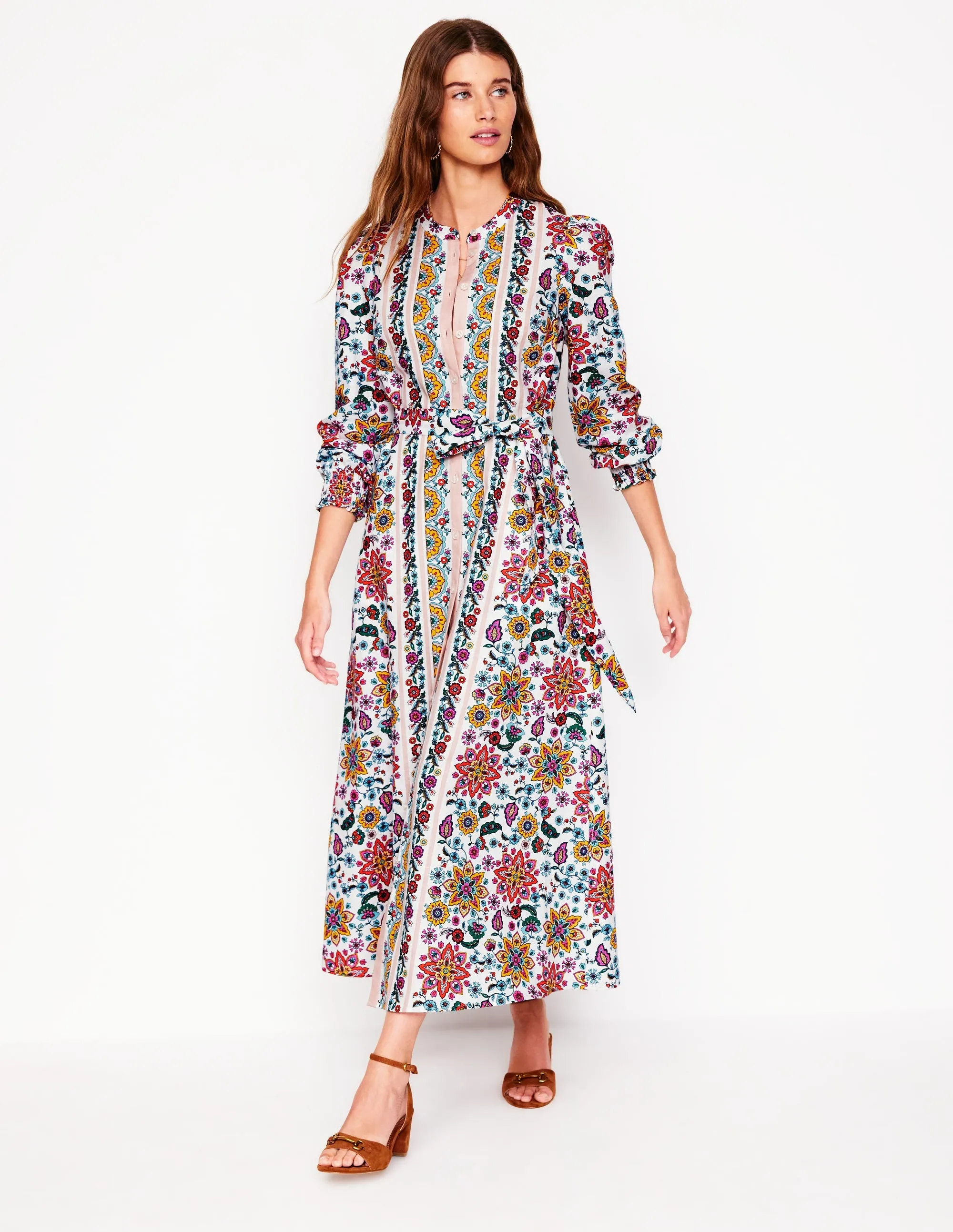 Ruby Linen Blend Shirt Dress-Ivory. Botanical Sprig