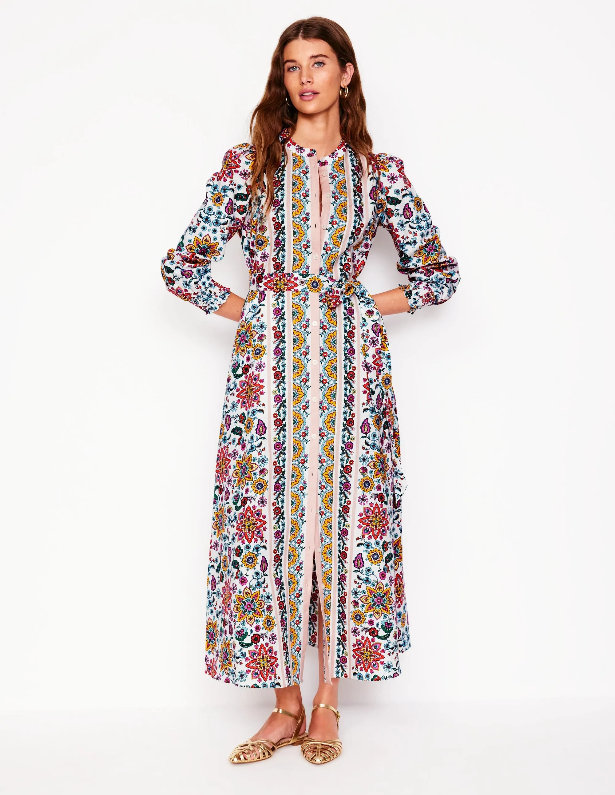 Ruby Linen Blend Shirt Dress-Ivory. Botanical Sprig