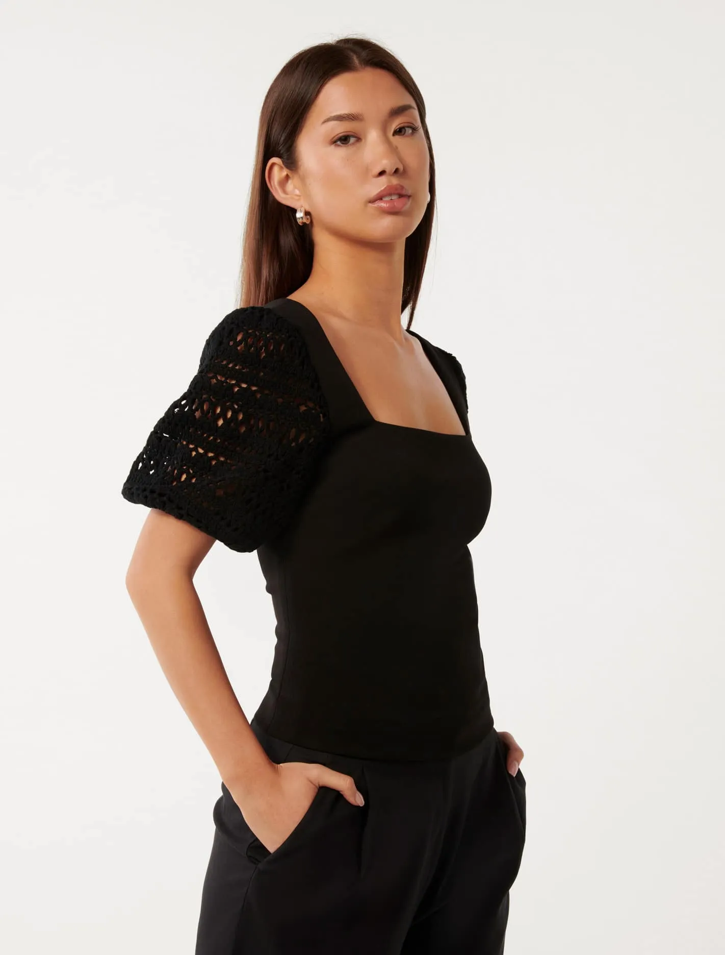 Sandy Crochet Sleeve Top