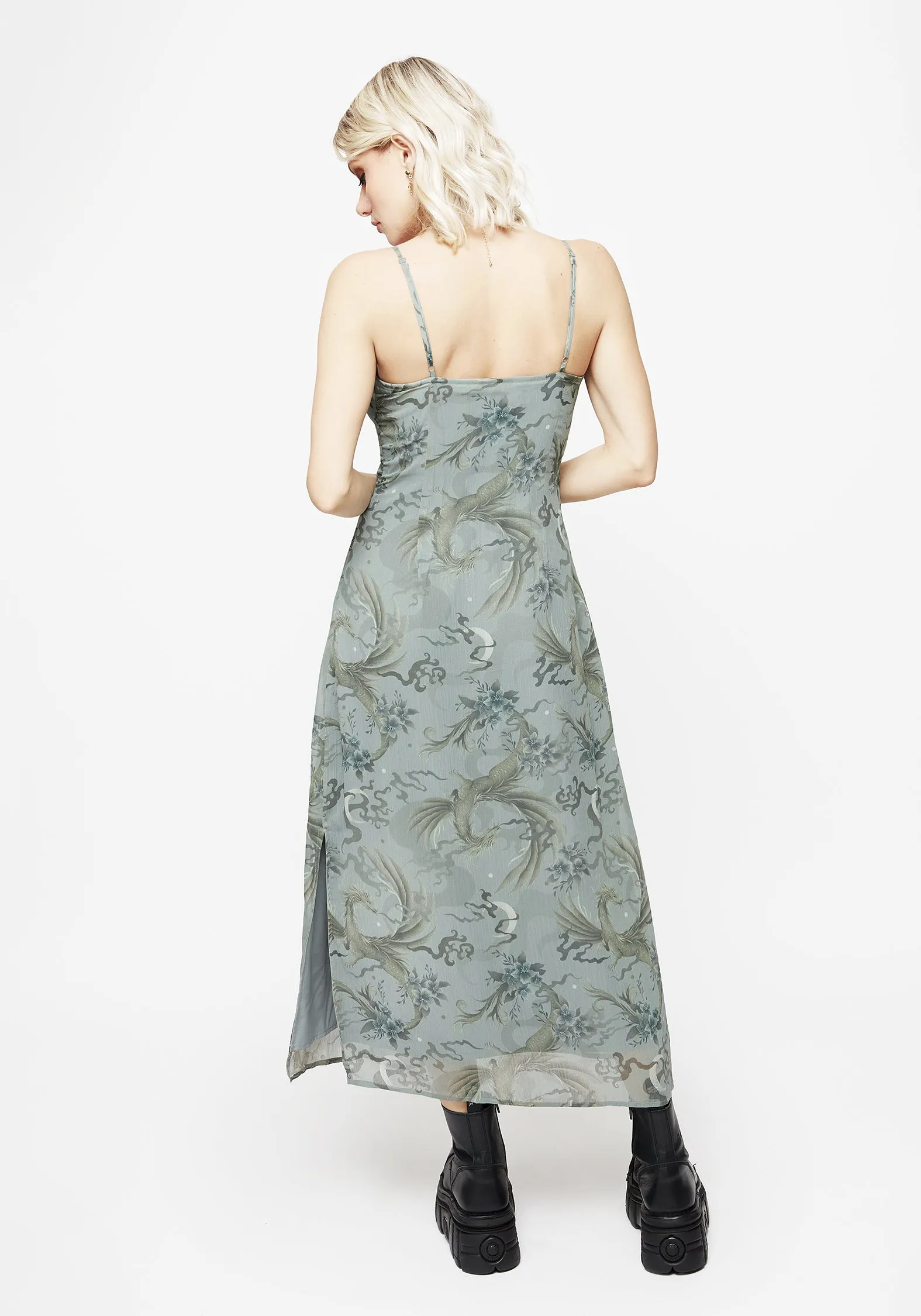 Sapphira Dragon Print Chiffon Midaxi Slip Dress