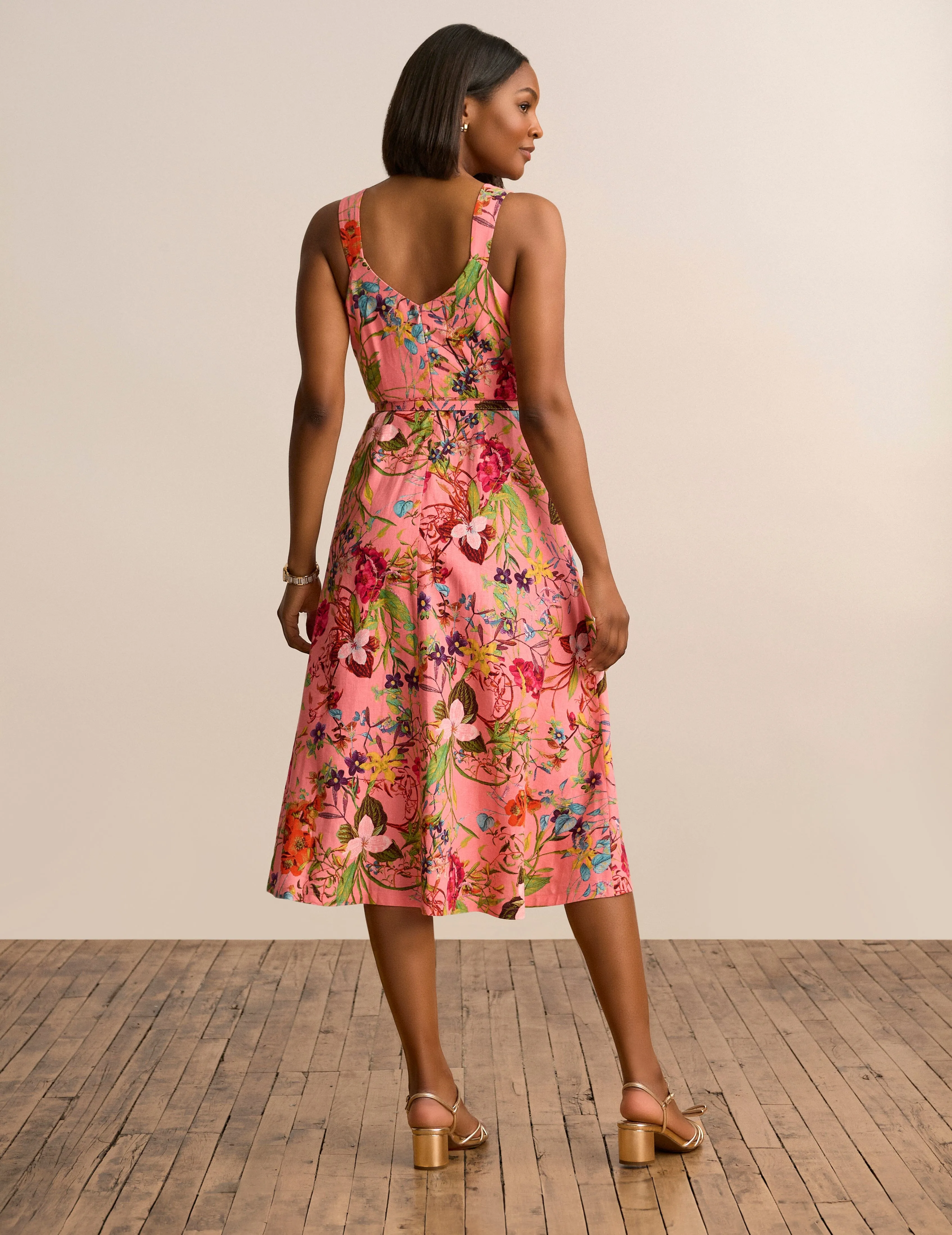 Scooped Neck A Line Midi Dress