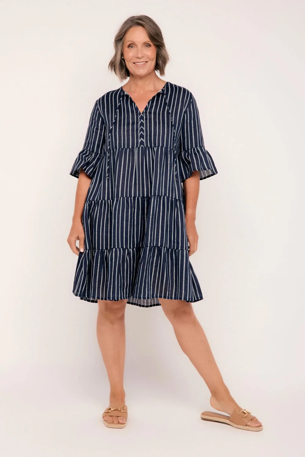 Scout Linen Tiered Dress in Boathouse
