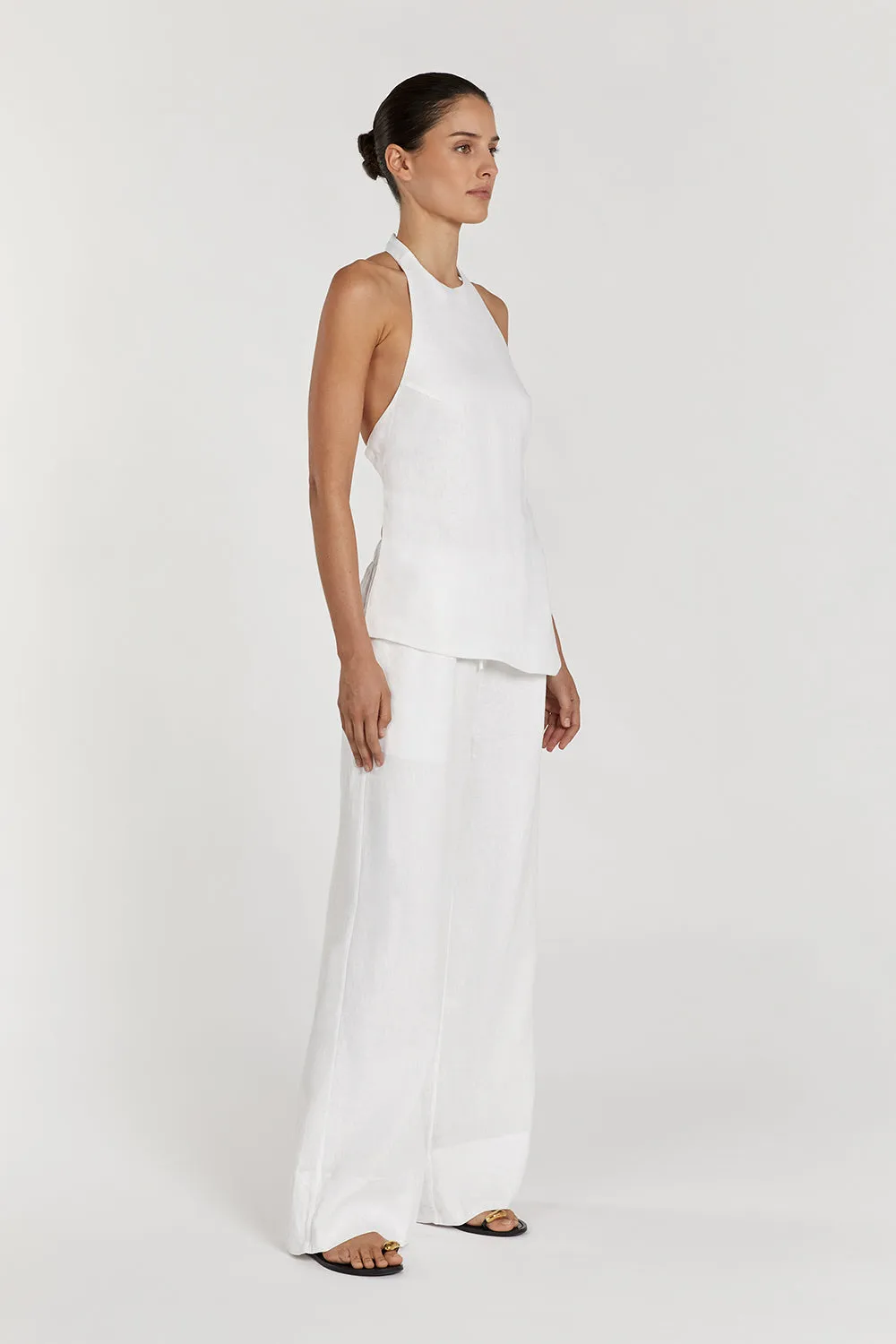 SERENA WHITE LINEN ASYM HALTER TOP