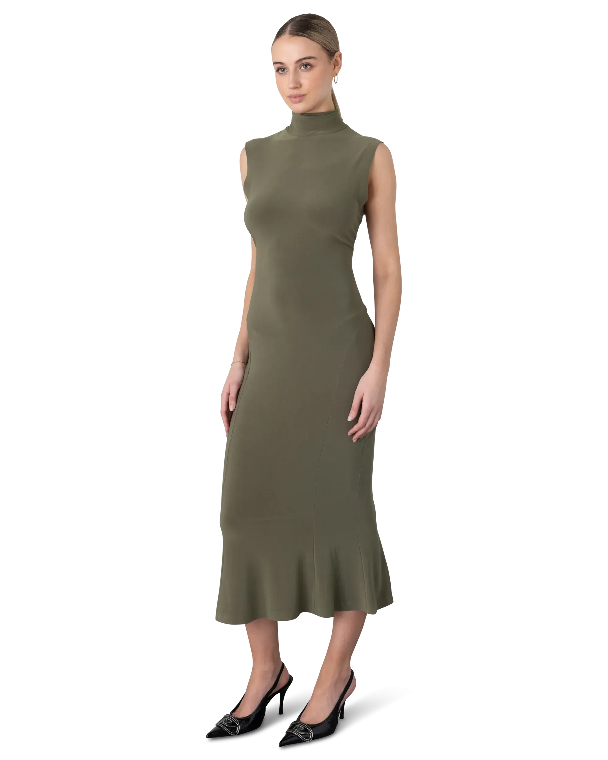 Sleeveless Turtleneck Fishtail Midi Dress