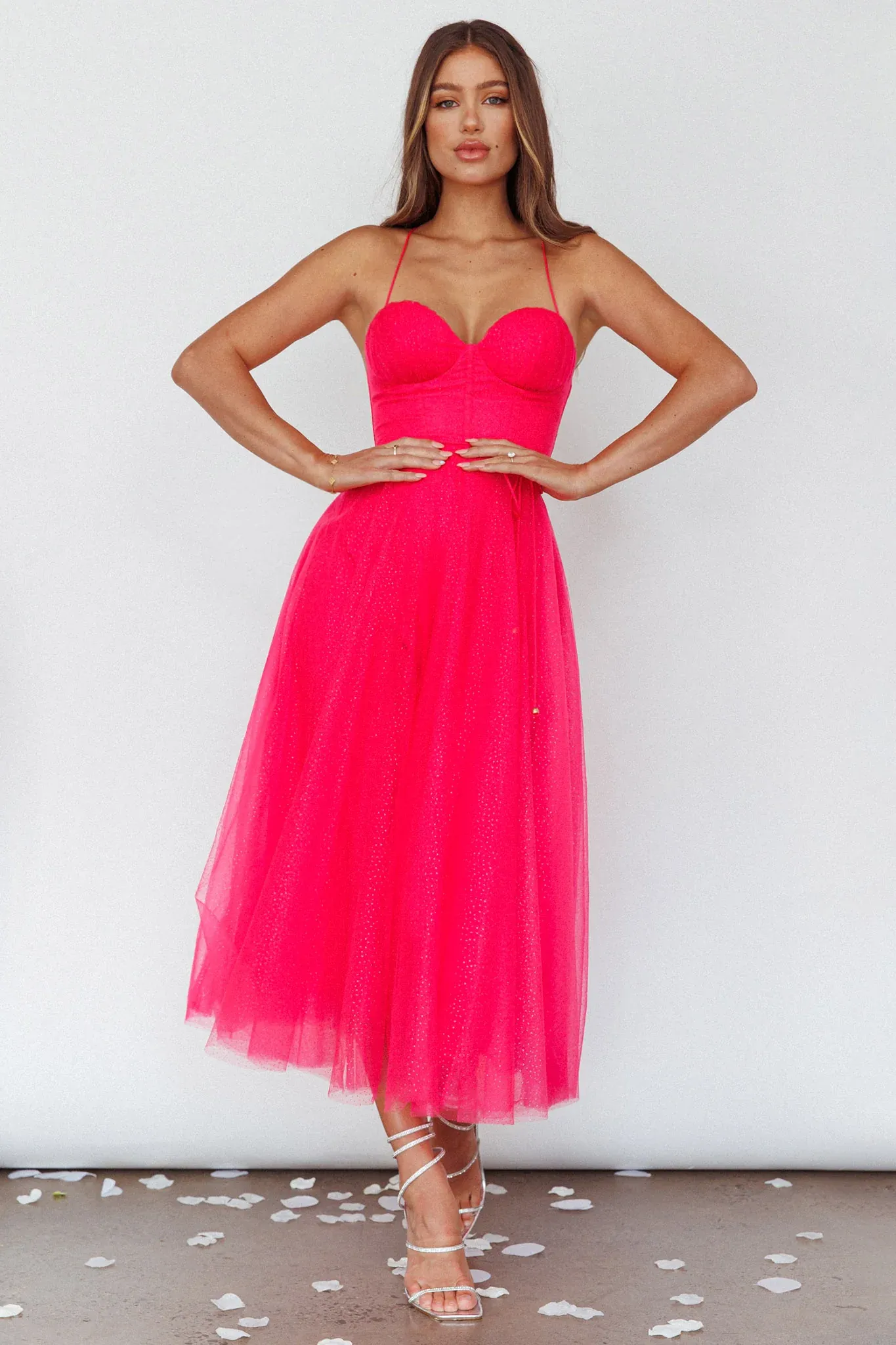 Smitten Sweetheart Neckline Chiffon Midi Dress Fuchsia
