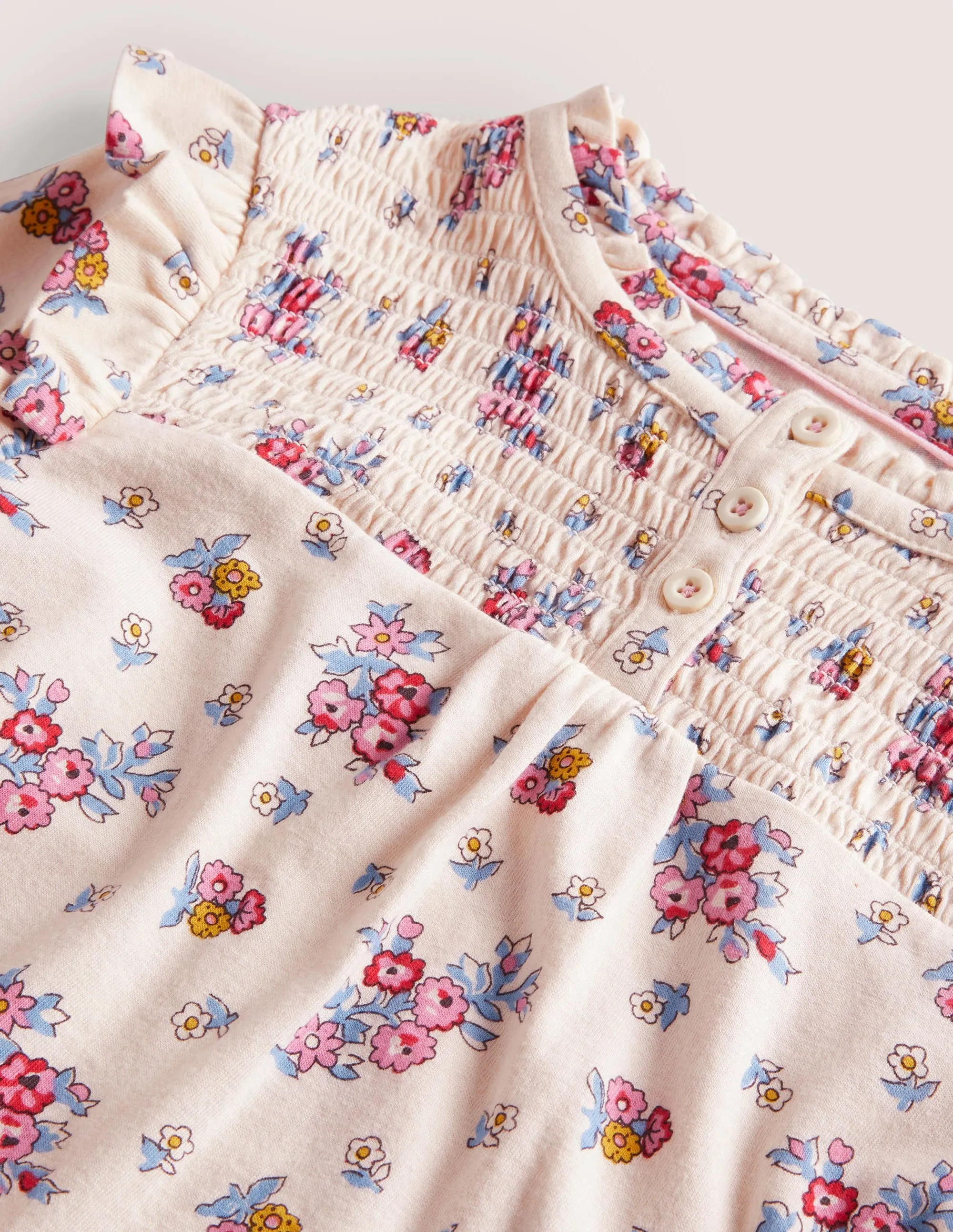 Smocked Placket Top-Vanilla Pod Flower Bouquet