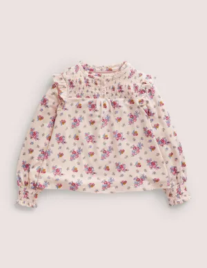 Smocked Placket Top-Vanilla Pod Flower Bouquet
