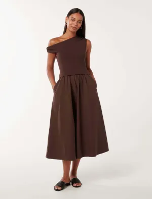 Steph Tipped Mixed Fabric Midi Dress
