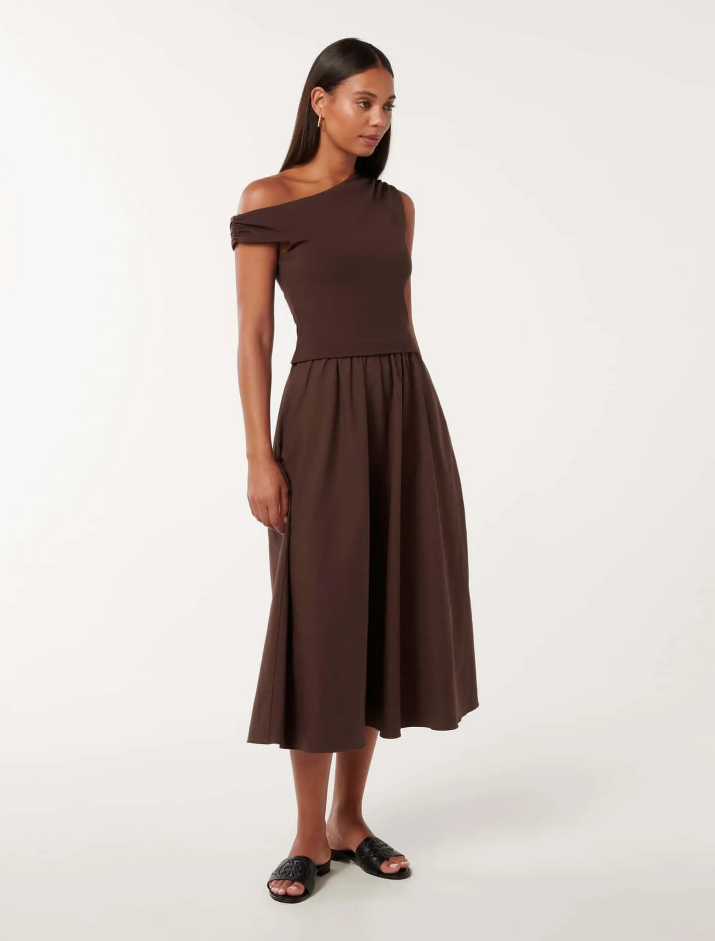 Steph Tipped Mixed Fabric Midi Dress