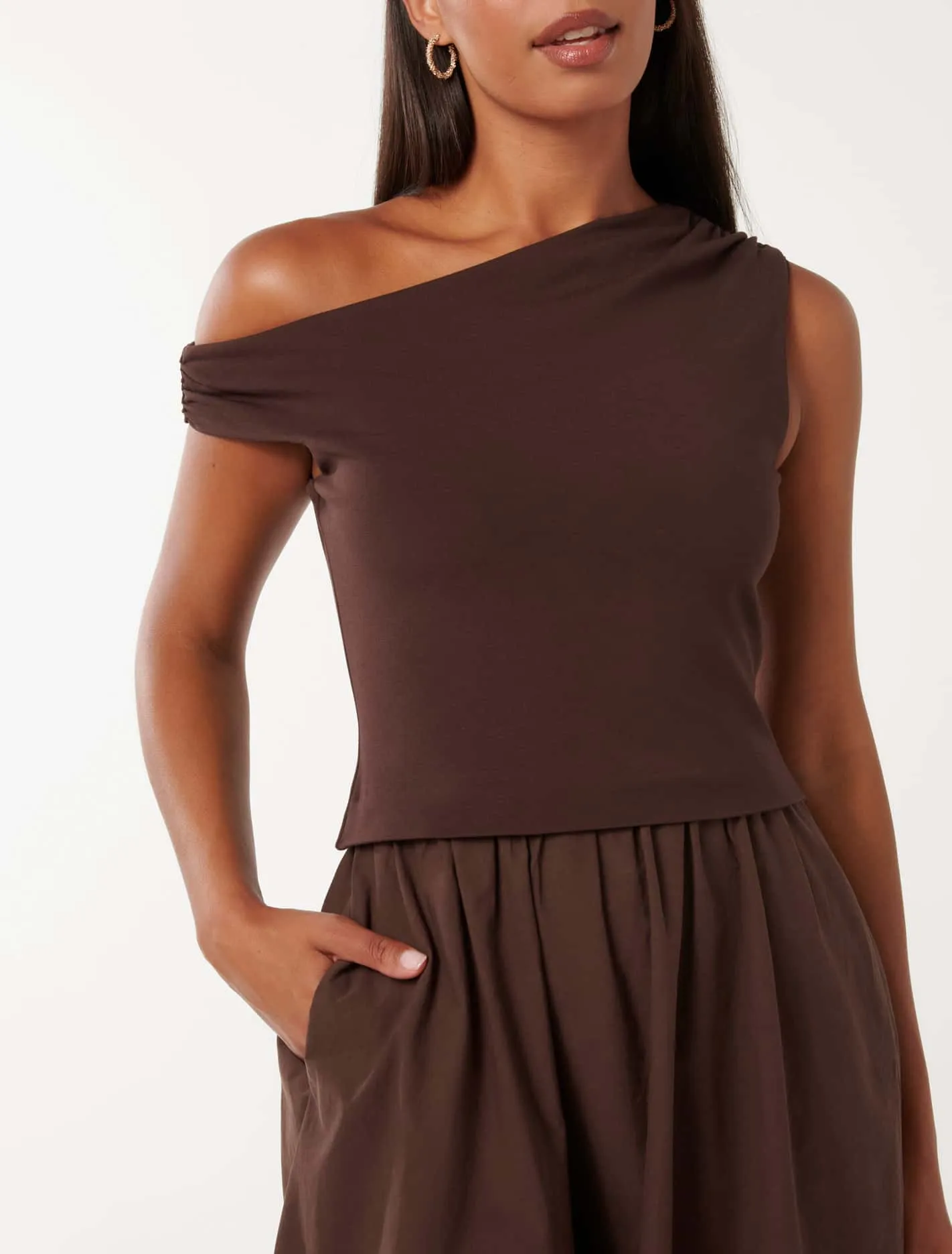 Steph Tipped Mixed Fabric Midi Dress