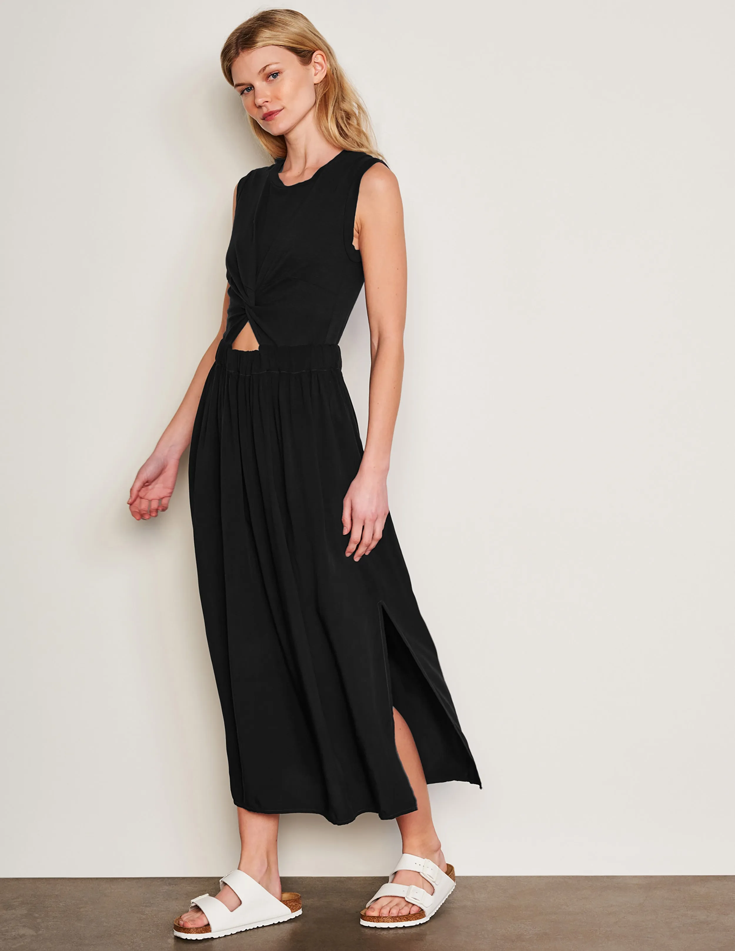 Sundry Midi Mixed Media Dress in Black