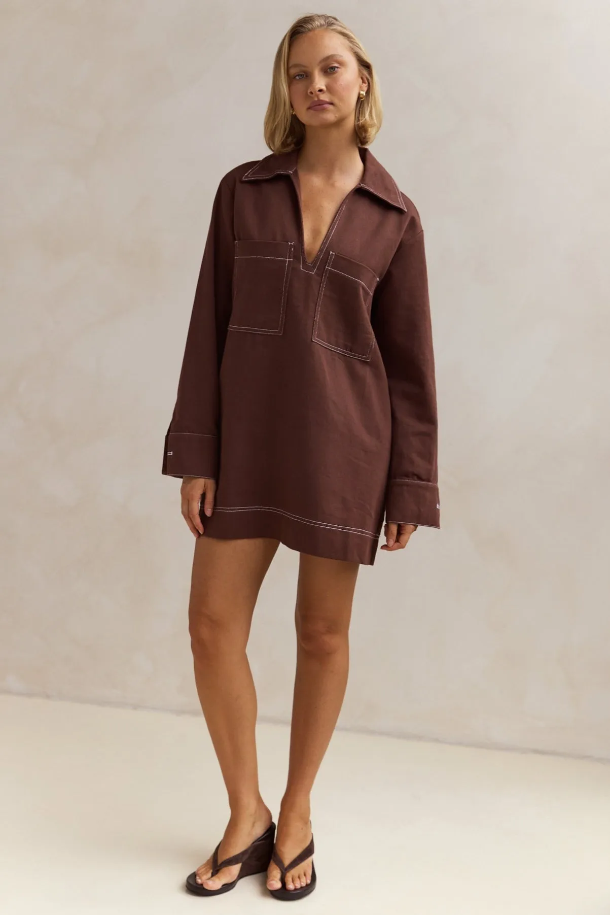 Tara Long Sleeve Dress (Chocolate)