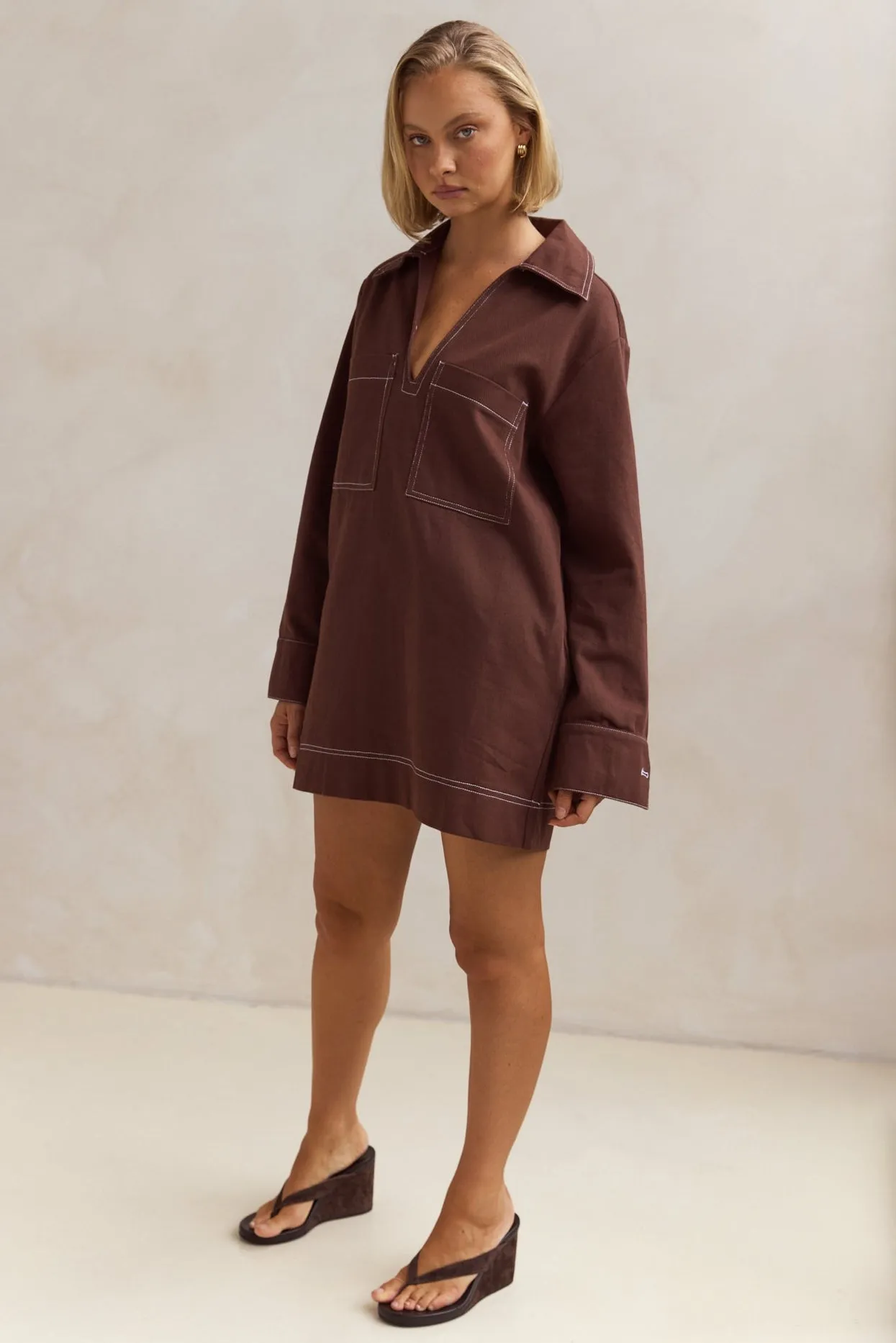 Tara Long Sleeve Dress (Chocolate)