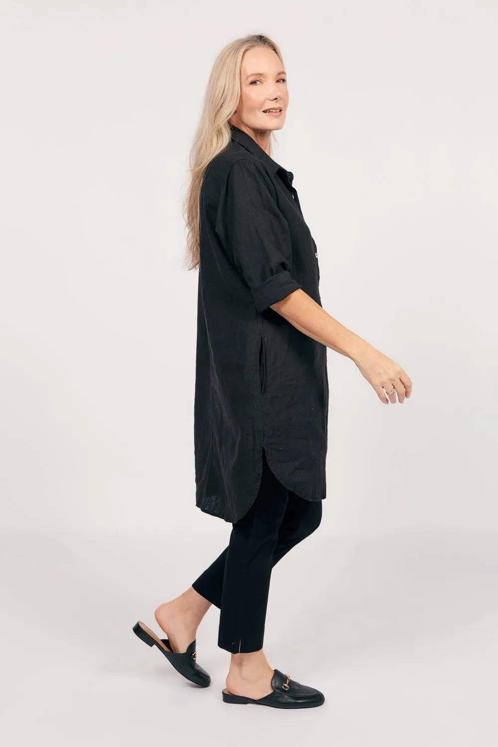 Tess Tunic Shirt Dress in Onyx