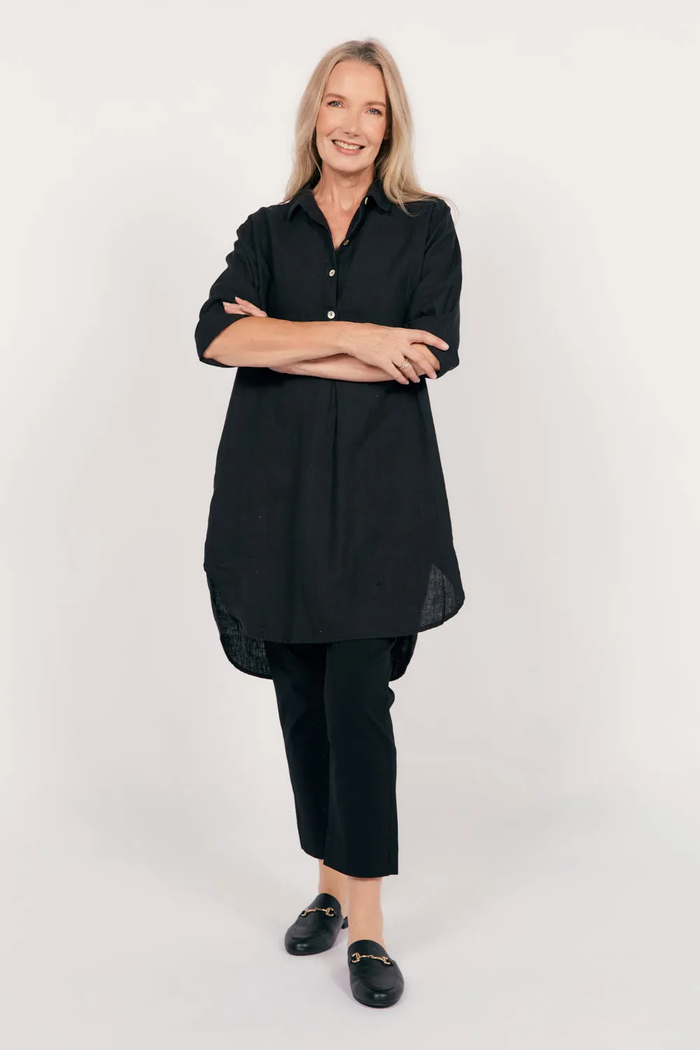 Tess Tunic Shirt Dress in Onyx