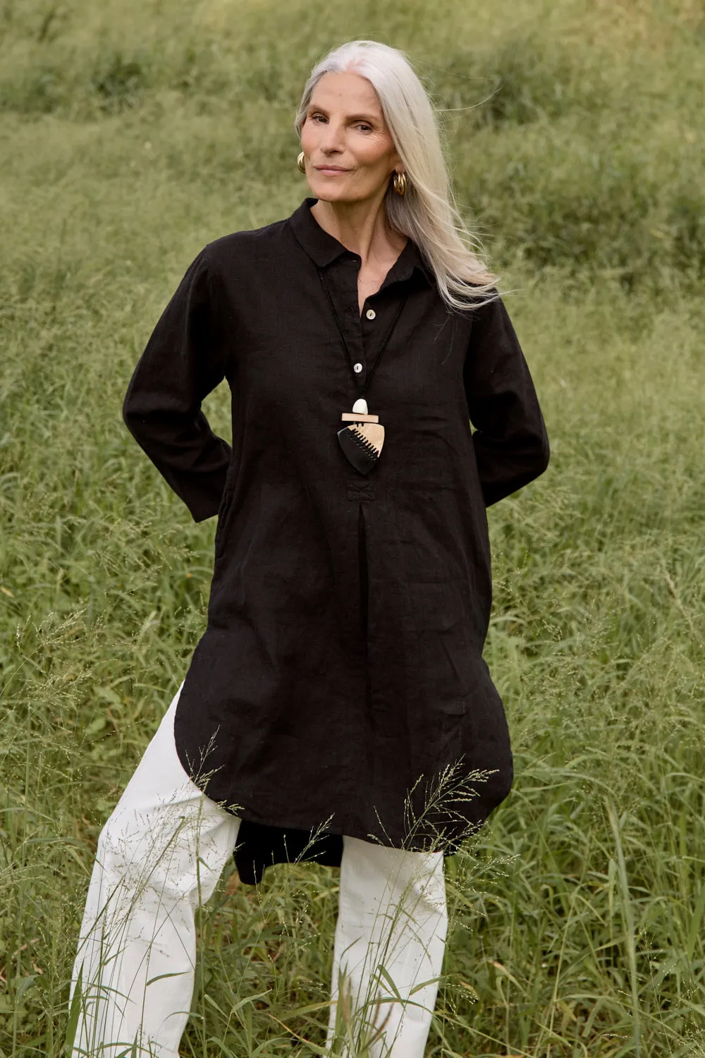 Tess Tunic Shirt Dress in Onyx