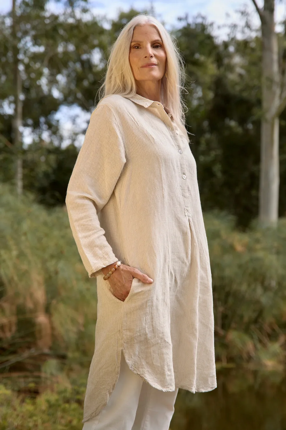 Tess Tunic Shirt Dress in Sable Stripe