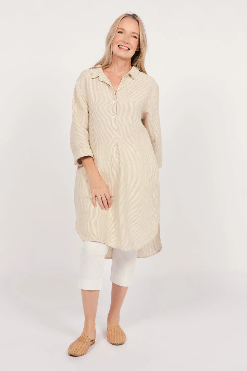 Tess Tunic Shirt Dress in Sable Stripe
