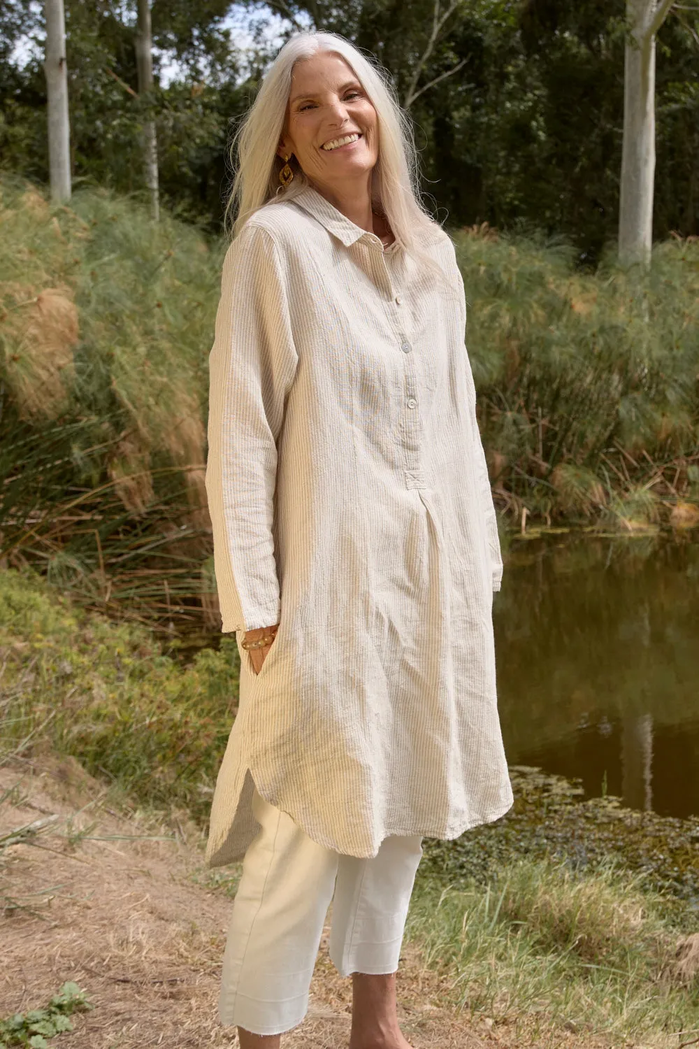 Tess Tunic Shirt Dress in Sable Stripe