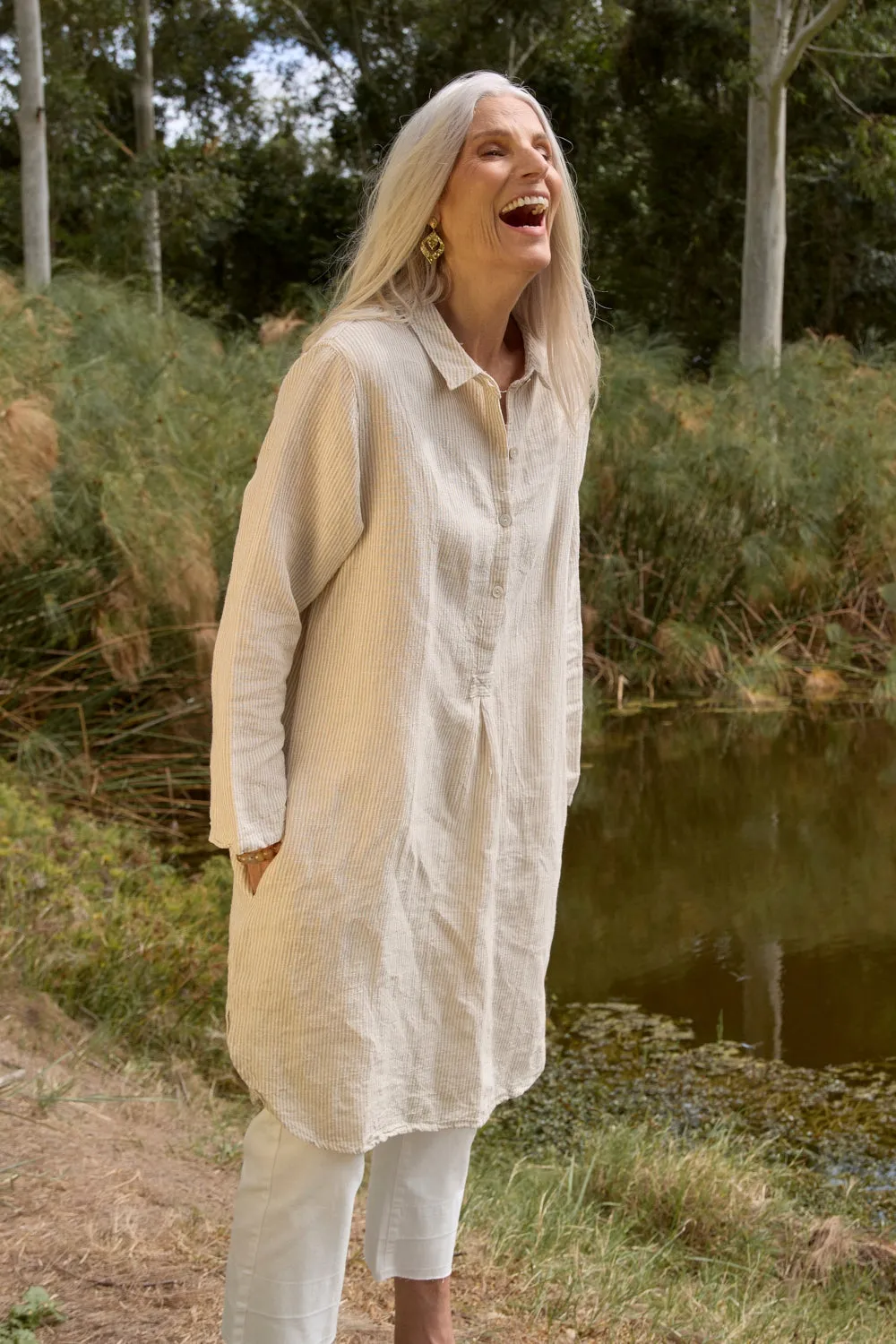 Tess Tunic Shirt Dress in Sable Stripe