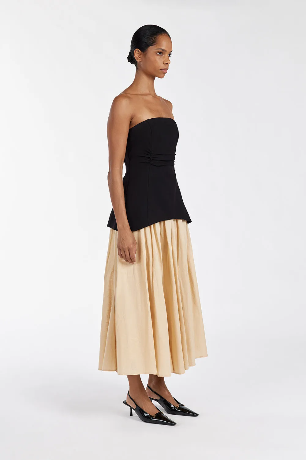 TIA SAND LINEN CIRCLE MIDI SKIRT