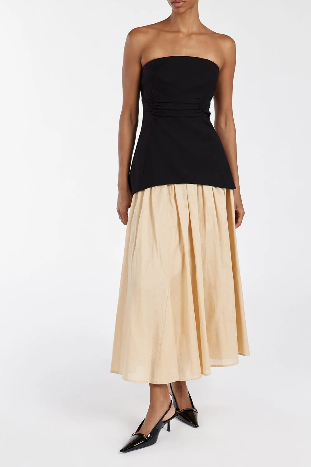 TIA SAND LINEN CIRCLE MIDI SKIRT