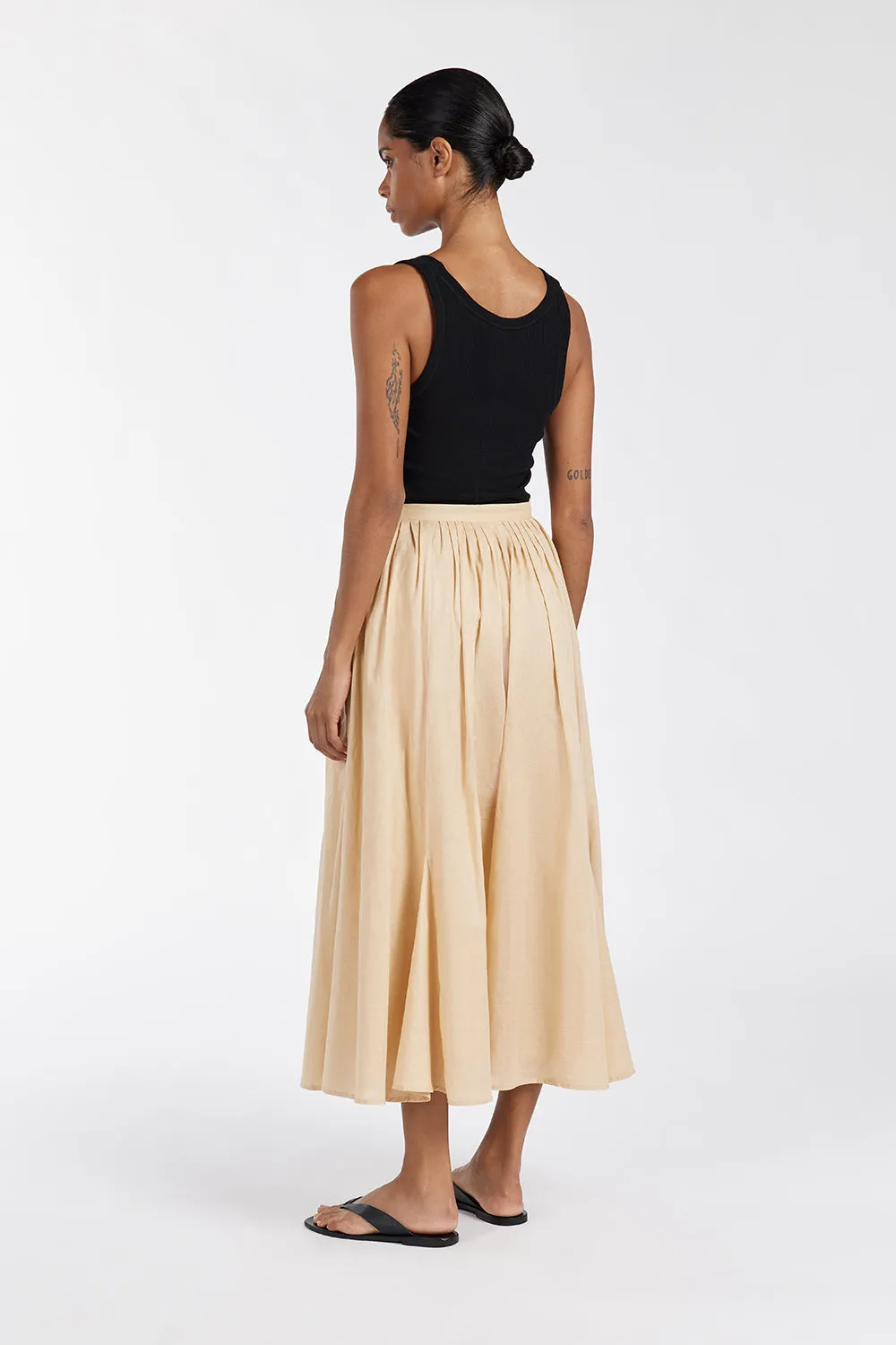 TIA SAND LINEN CIRCLE MIDI SKIRT