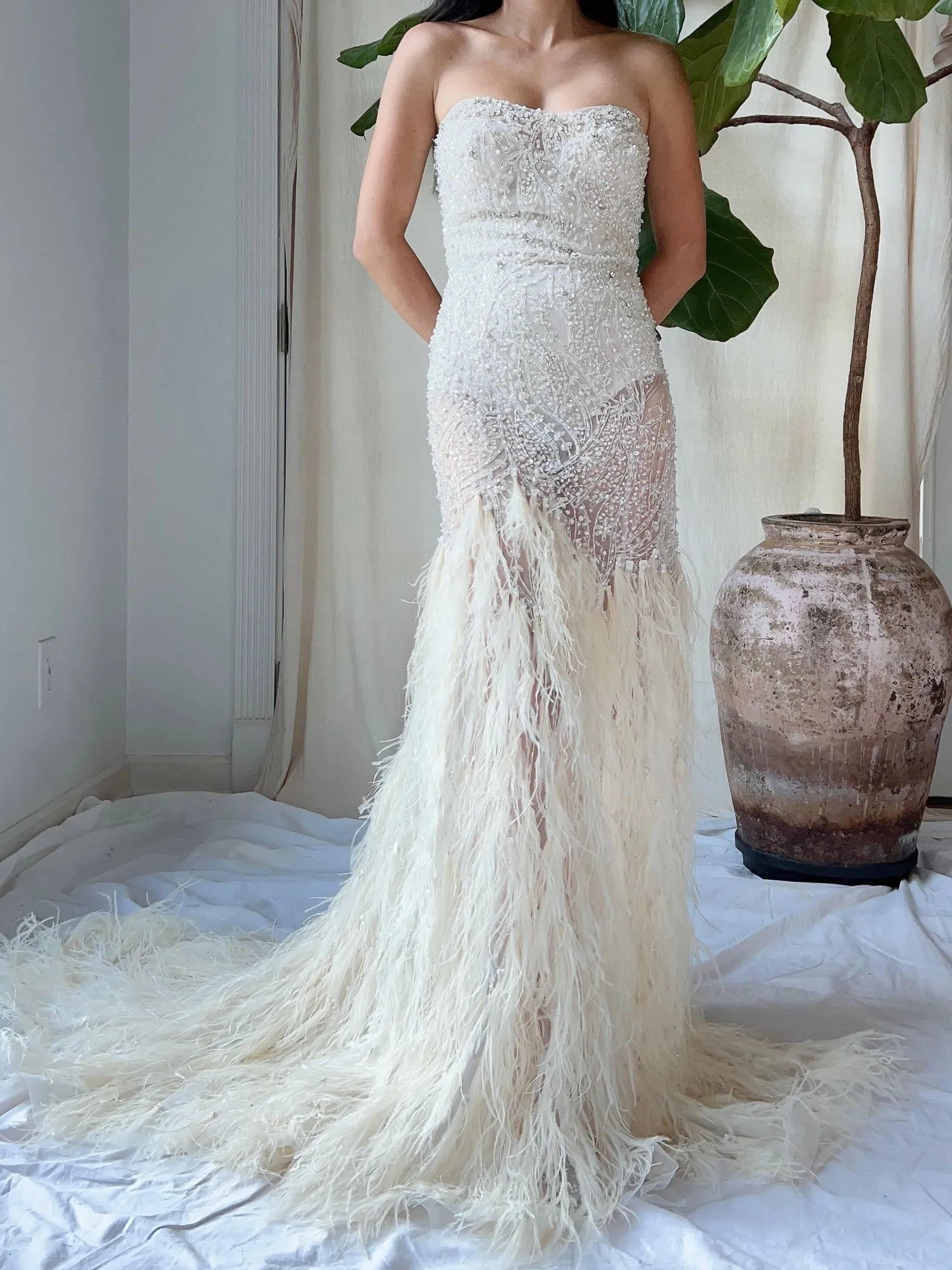 Vintage Beaded Feather Gown - M