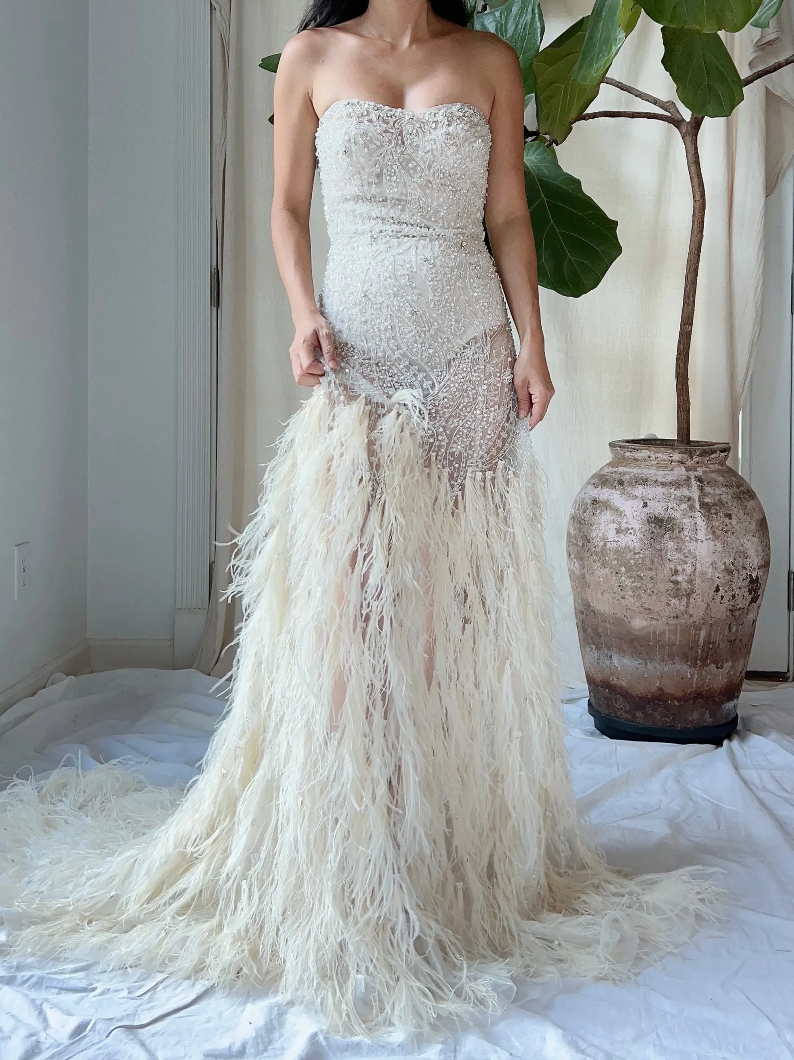 Vintage Beaded Feather Gown - M
