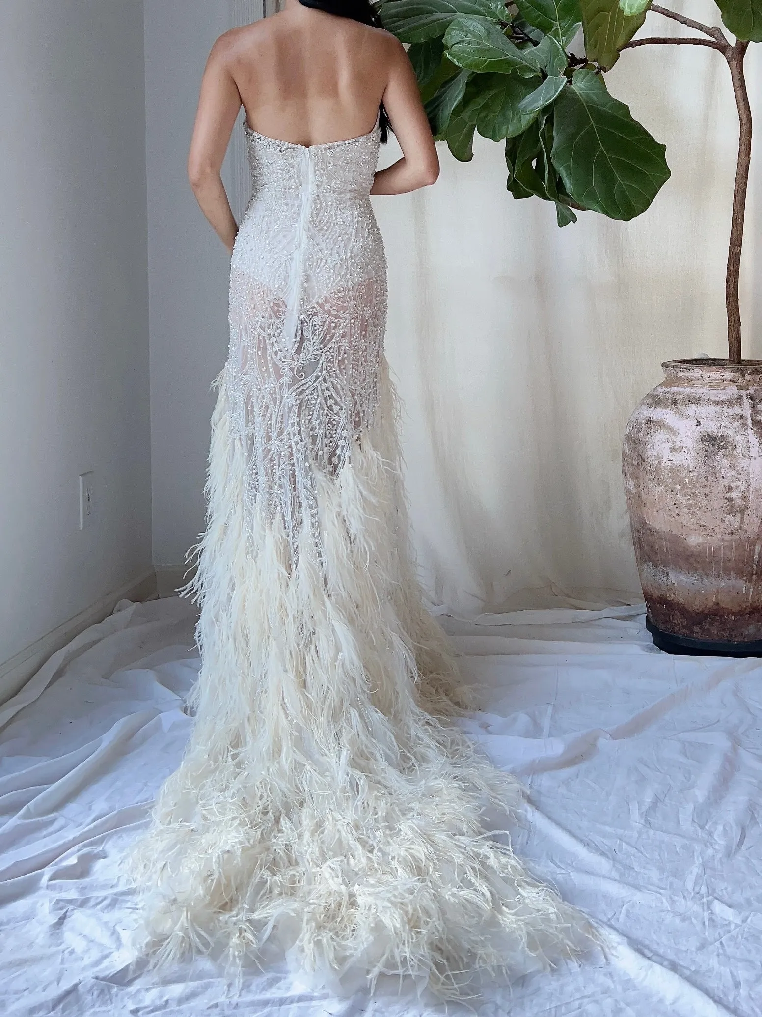 Vintage Beaded Feather Gown - M