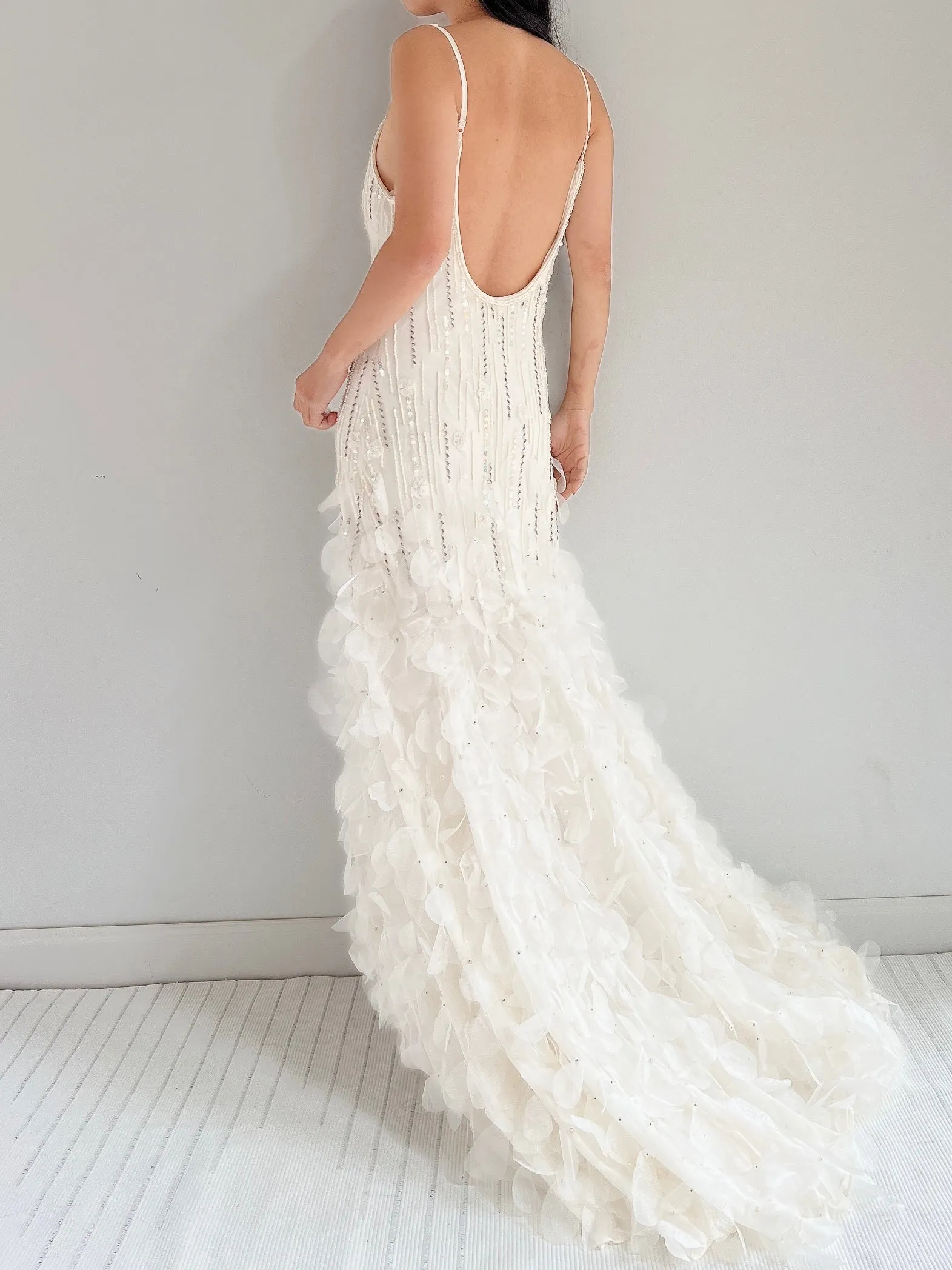 Vintage Chiffon Petal Beaded Dress - S/M