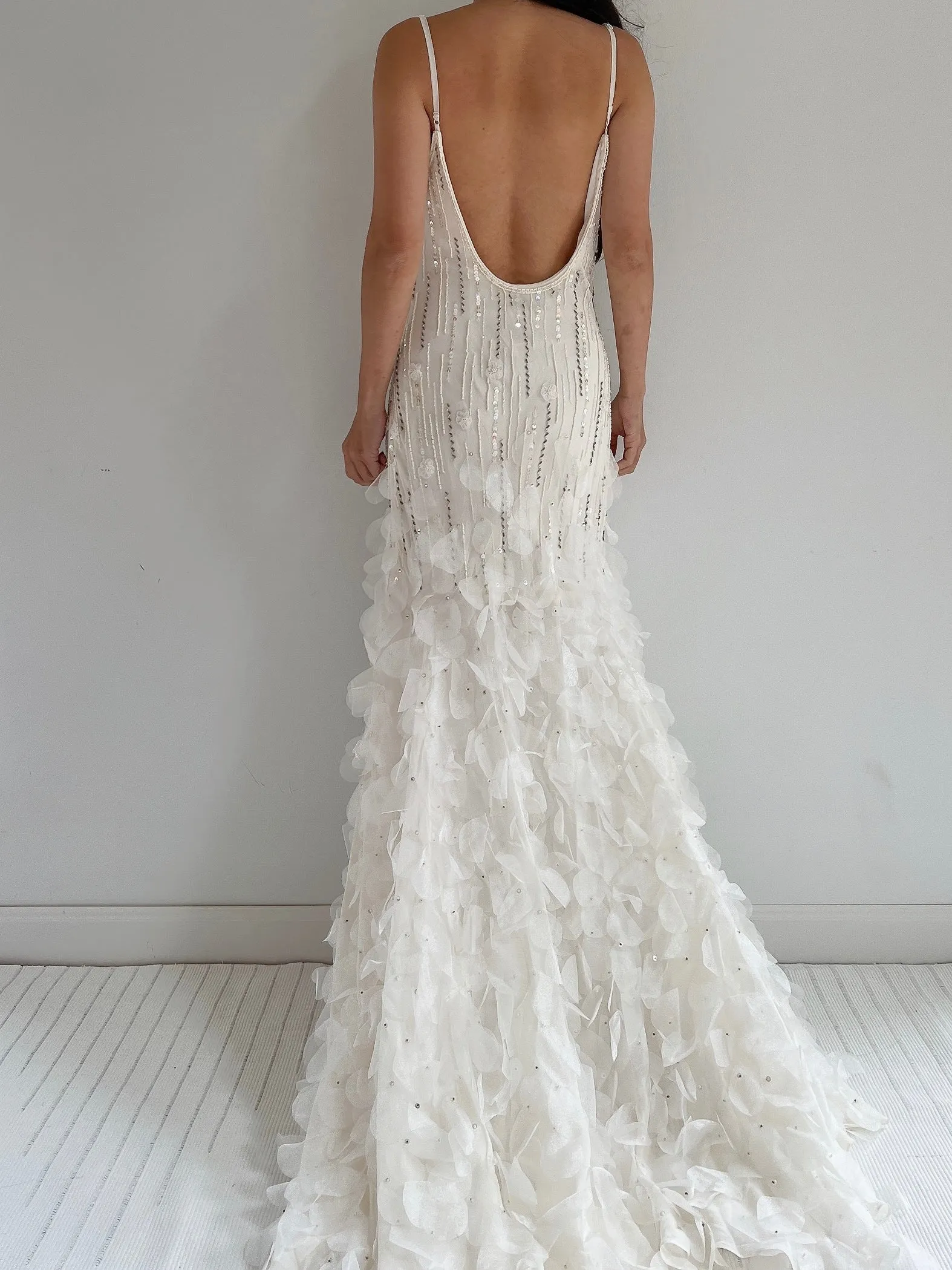 Vintage Chiffon Petal Beaded Dress - S/M