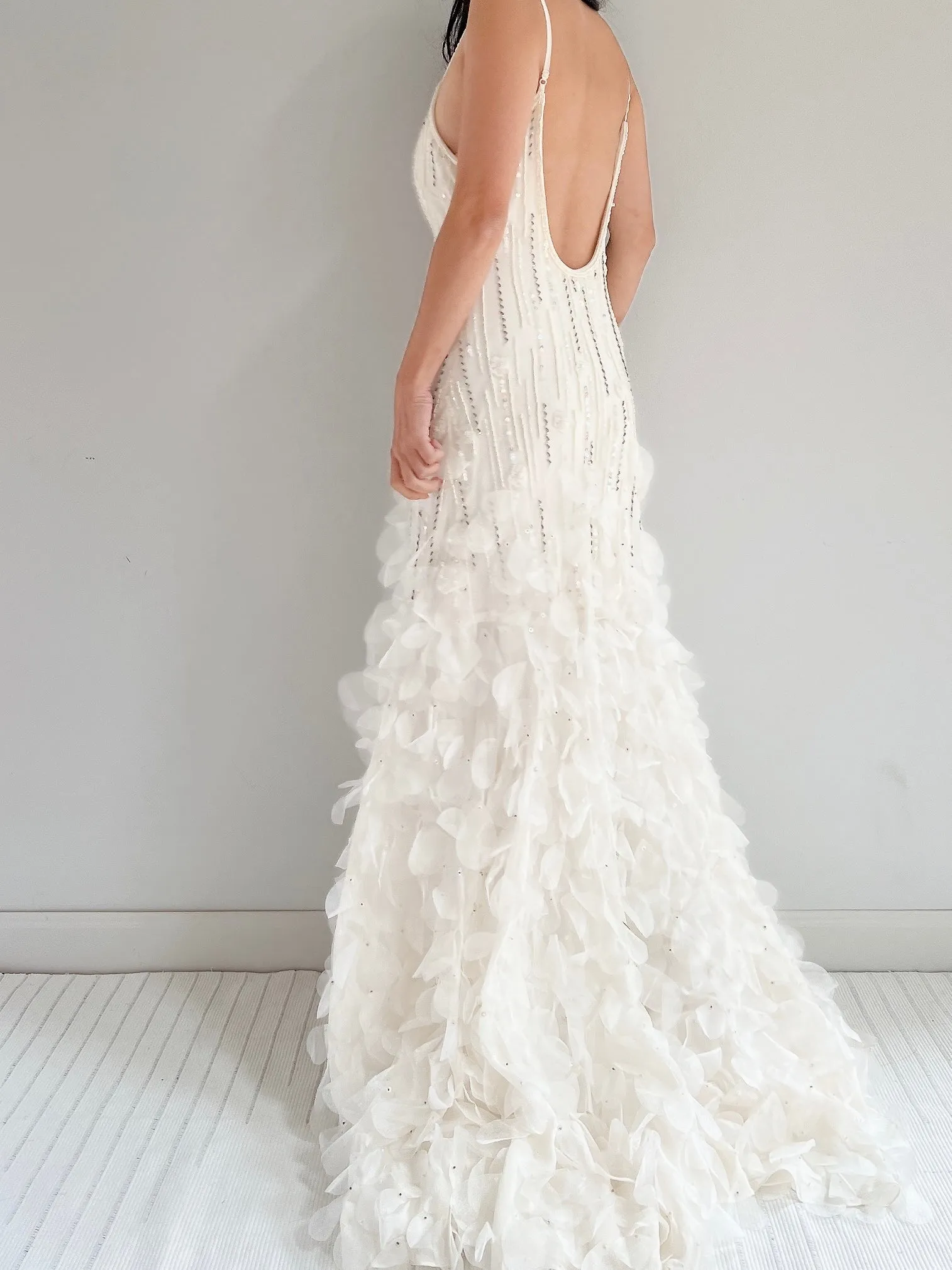 Vintage Chiffon Petal Beaded Dress - S/M