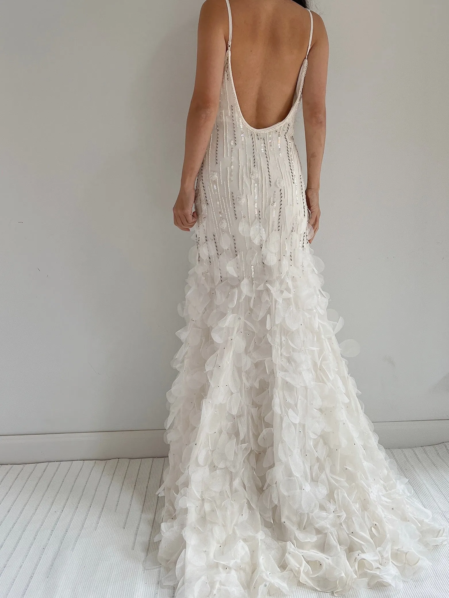 Vintage Chiffon Petal Beaded Dress - S/M