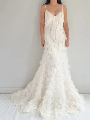 Vintage Chiffon Petal Beaded Dress - S/M