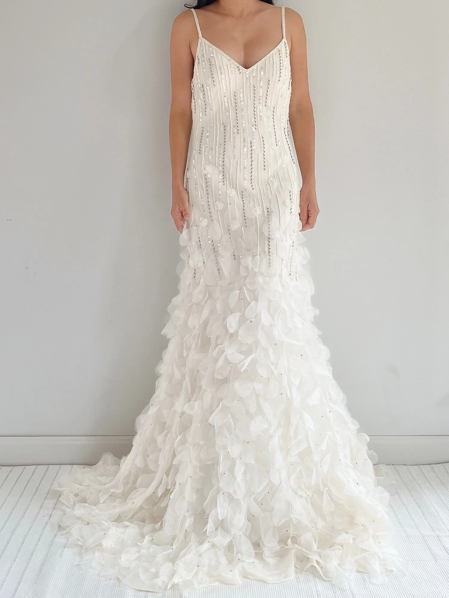 Vintage Chiffon Petal Beaded Dress - S/M