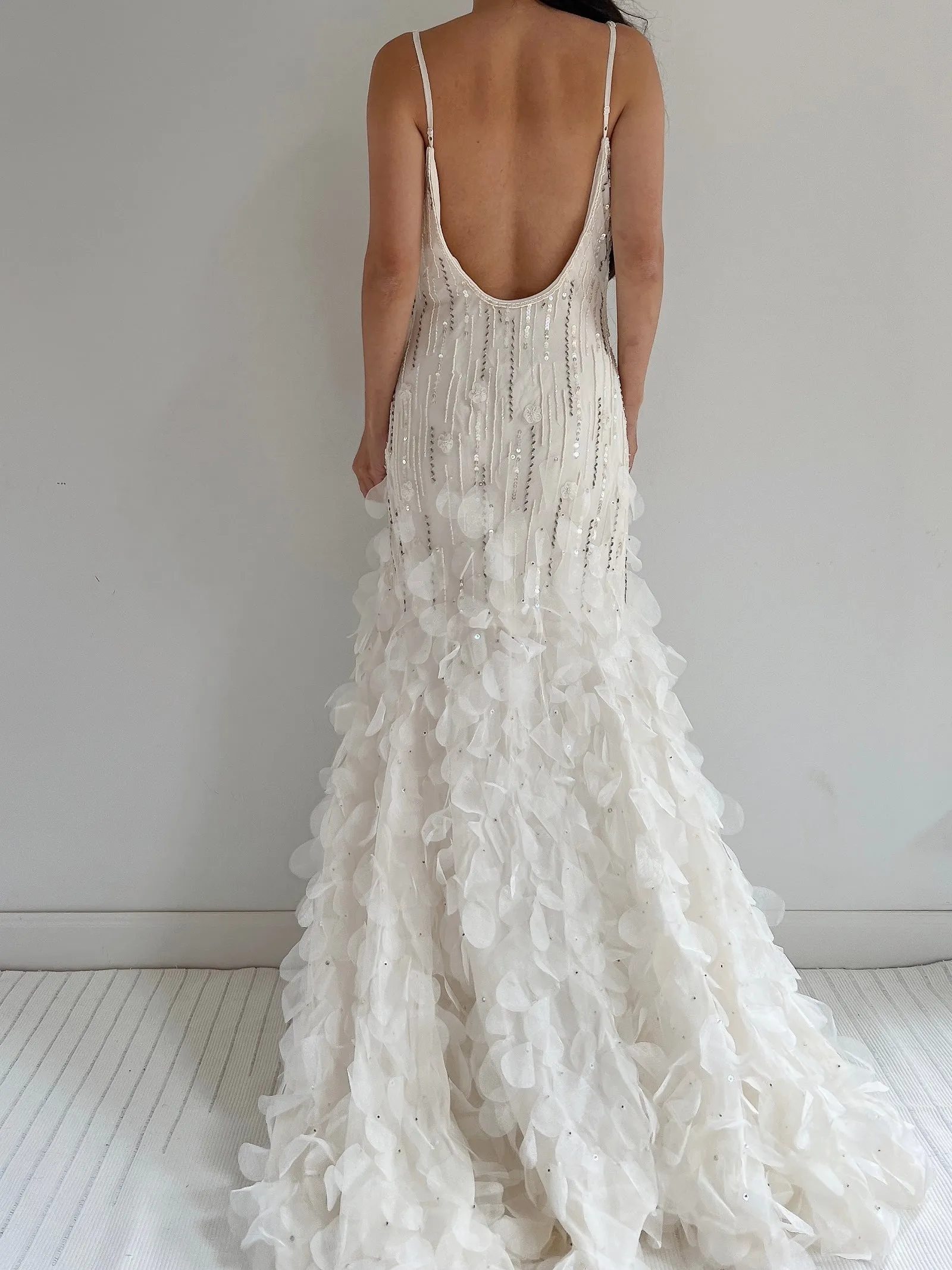 Vintage Chiffon Petal Beaded Dress - S/M